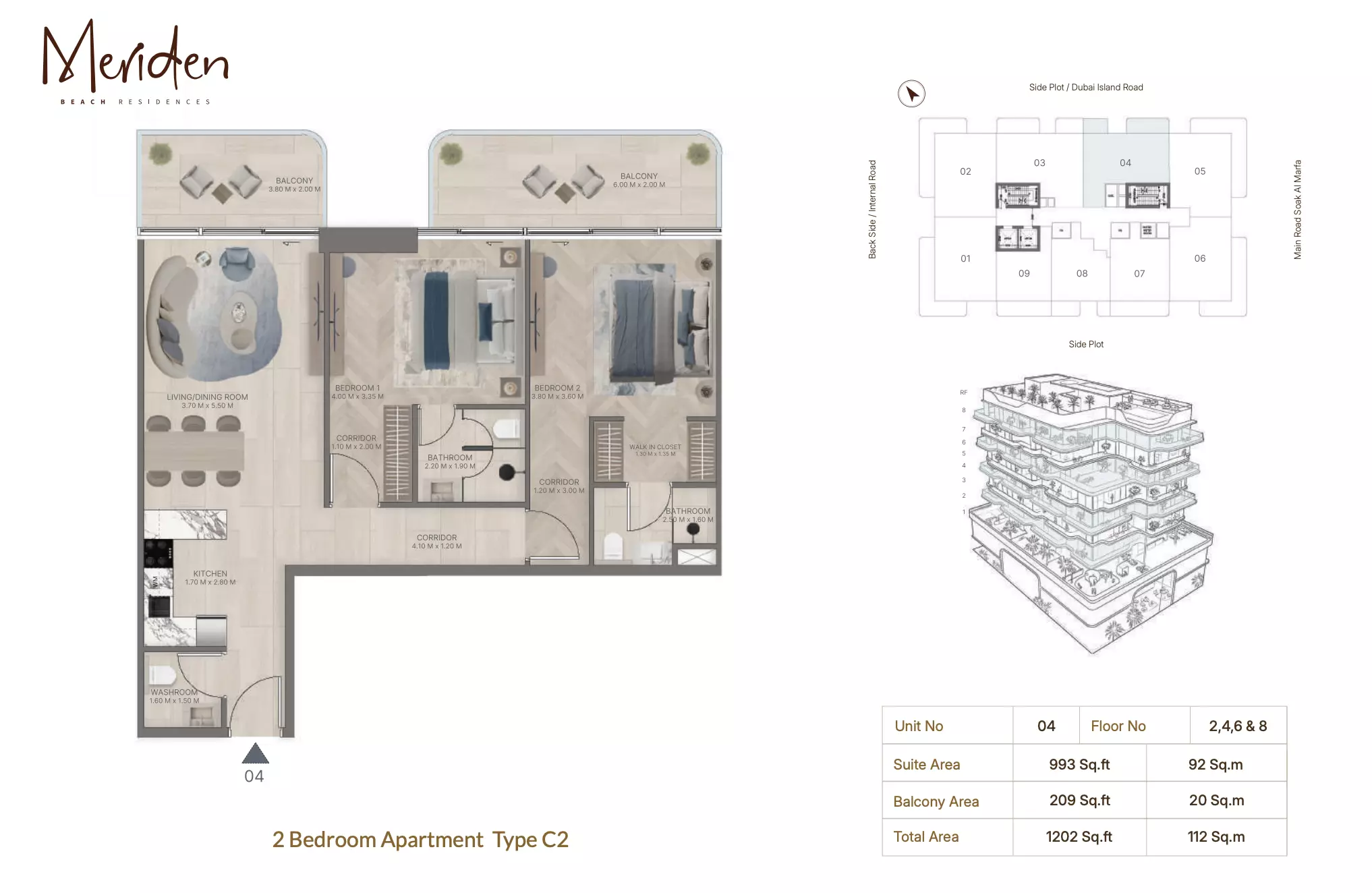 Meriden Beach Residences 2 BR floor plan