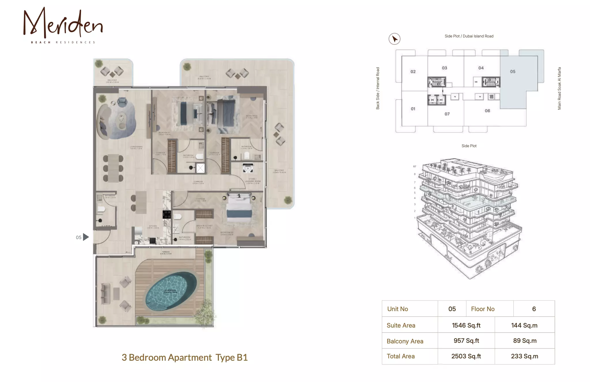 Meriden Beach Residences 3 BR floor plan