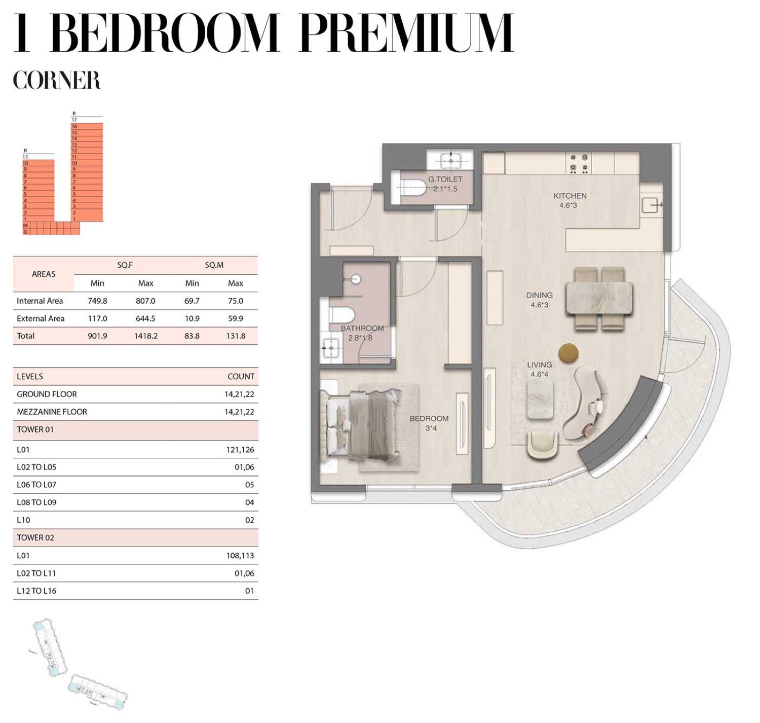 Mirasol 1 BR floor plan