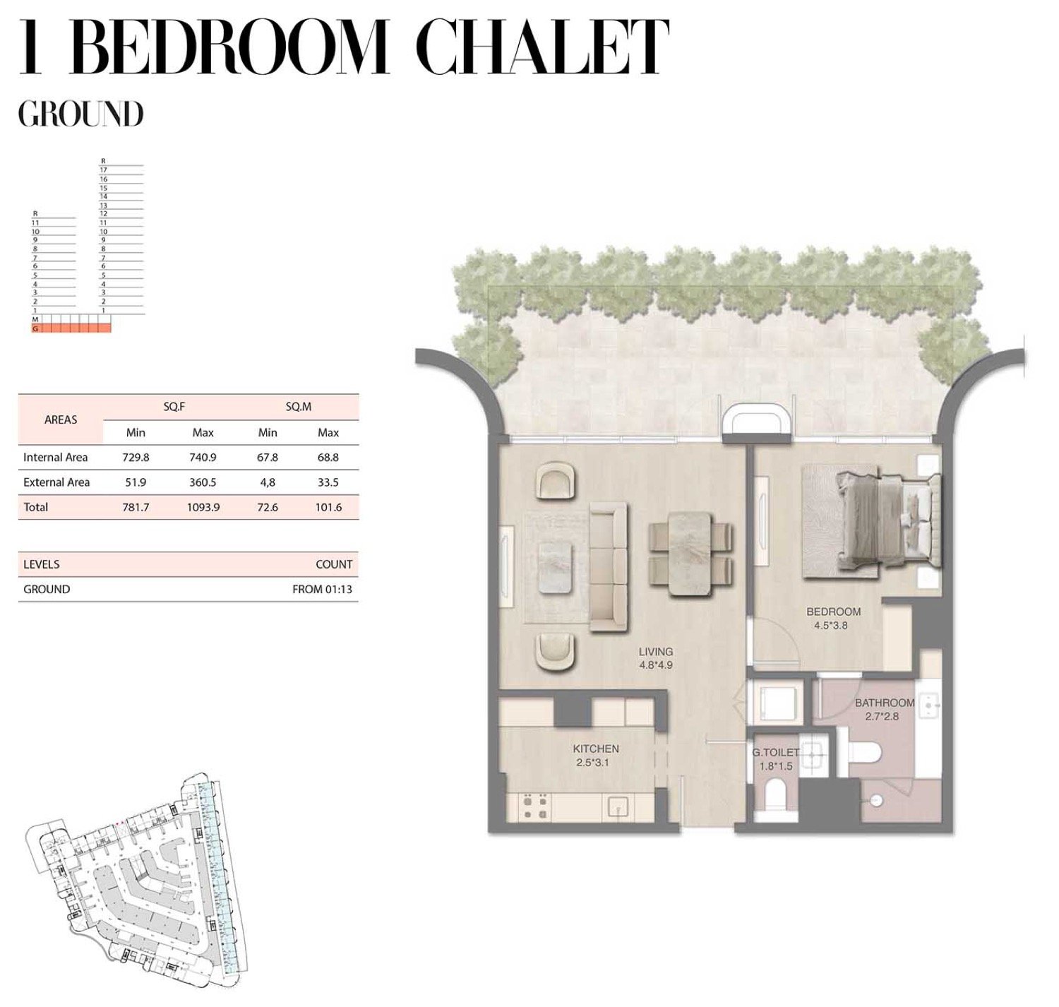 Mirasol 1 BR floor plan
