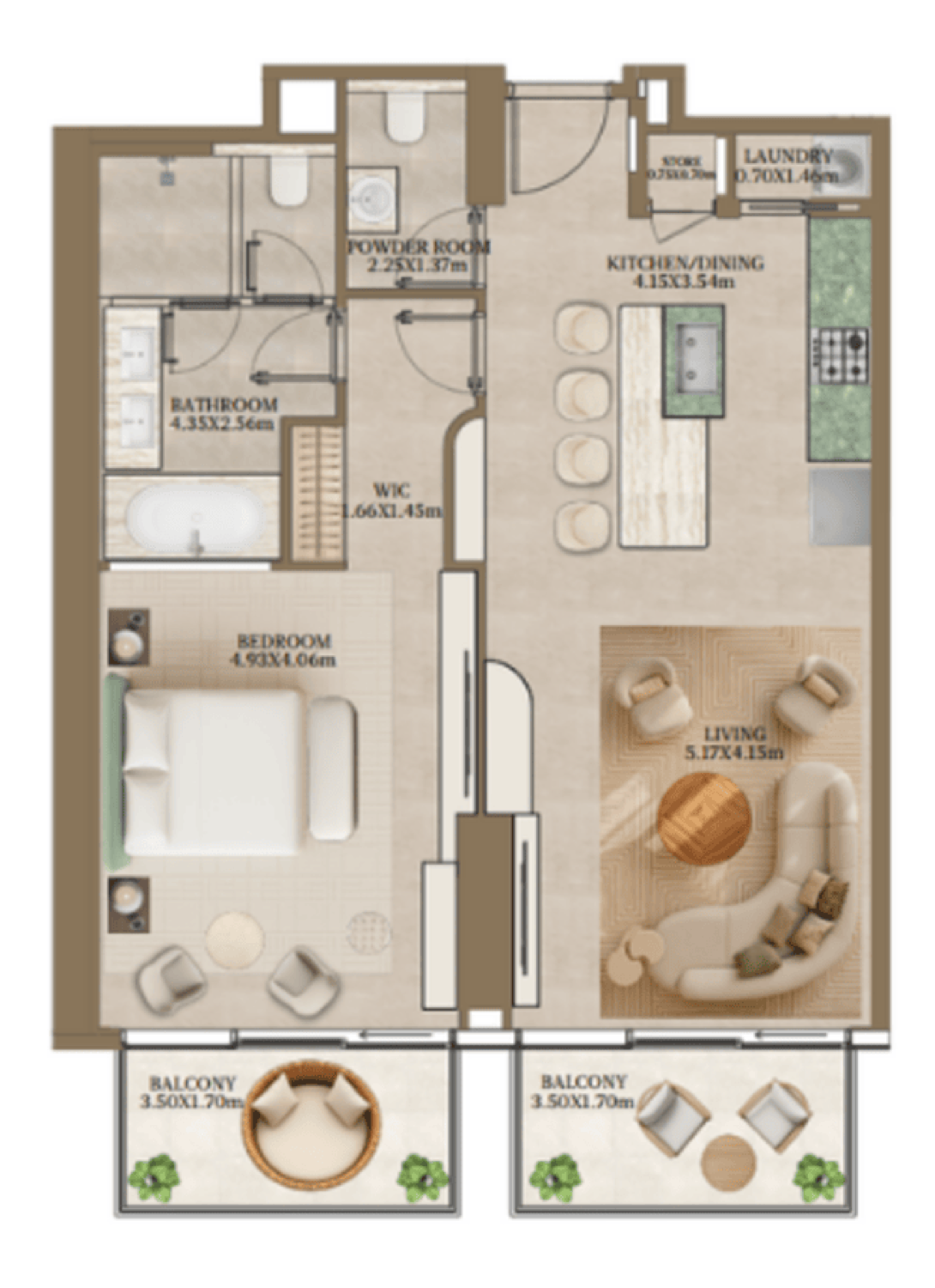 Nasim Al Bahr Residences 1 Bedroom Type 1 floor plan