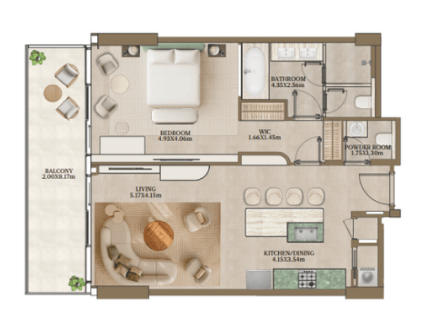 Nasim Al Bahr Residences 1 Bedroom Type 2 floor plan