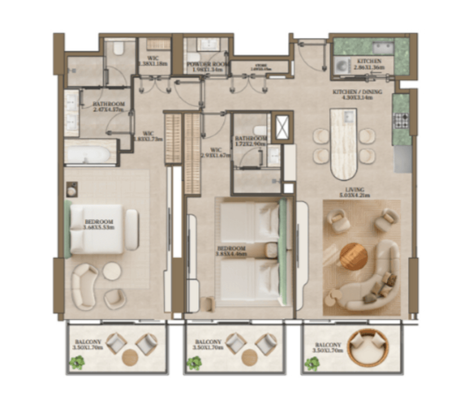 Nasim Al Bahr Residences 2 Bedroom Type 1 floor plan