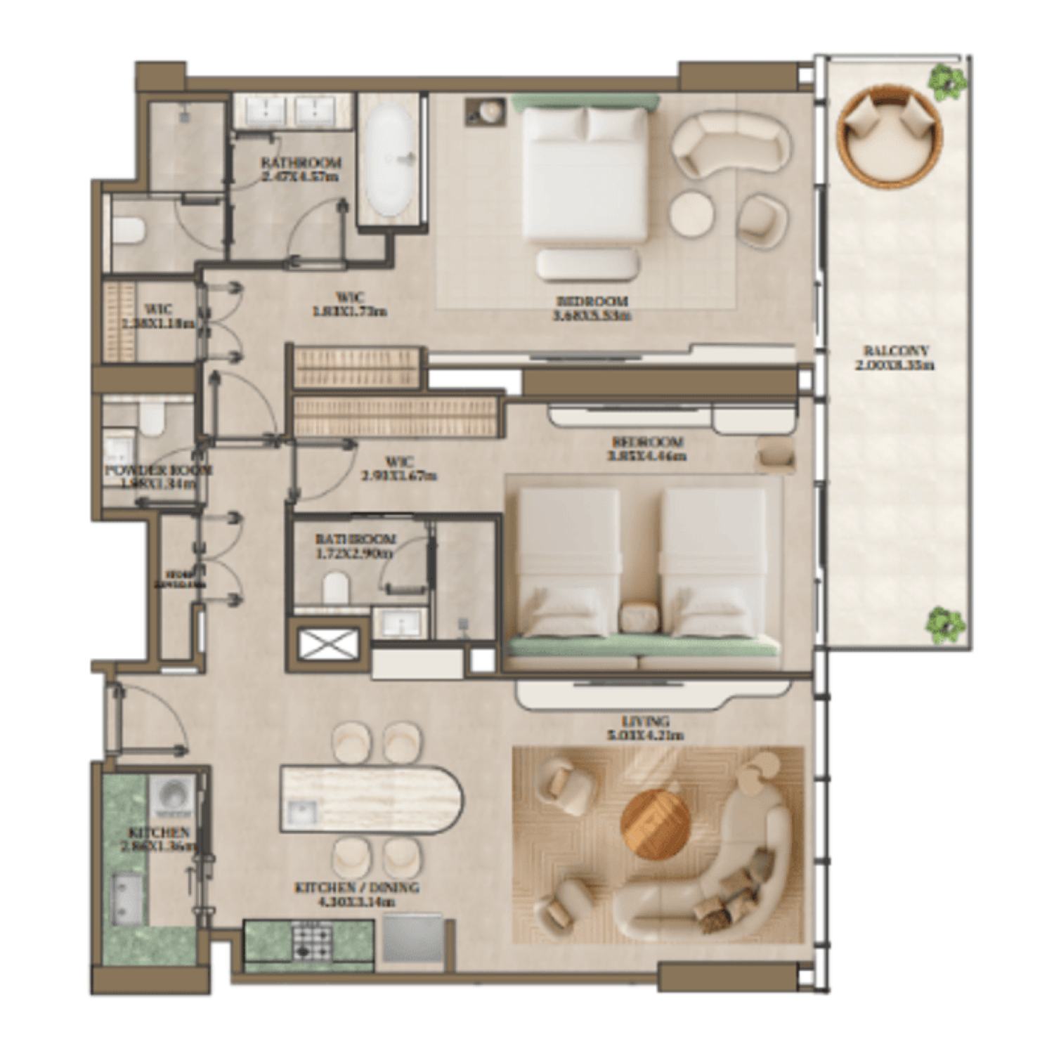 Nasim Al Bahr Residences 2 Bedroom Type 2 floor plan