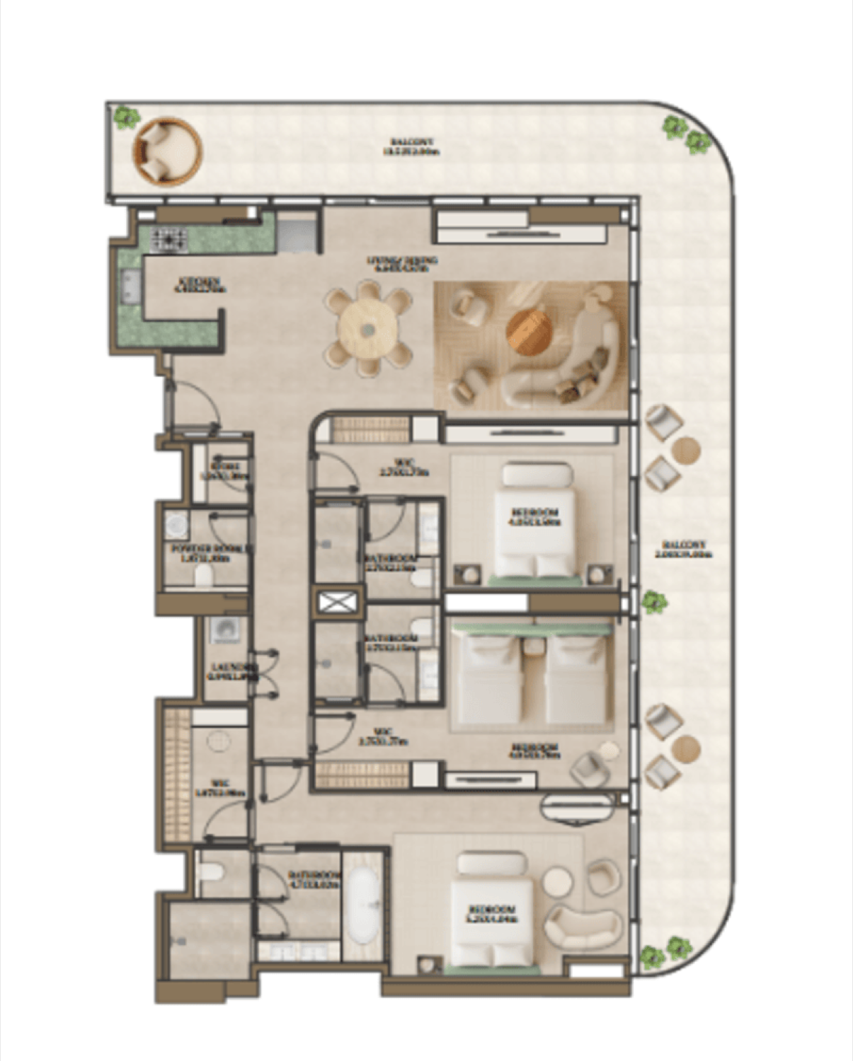 Nasim Al Bahr Residences 3 Bedroom Type 1 floor plan