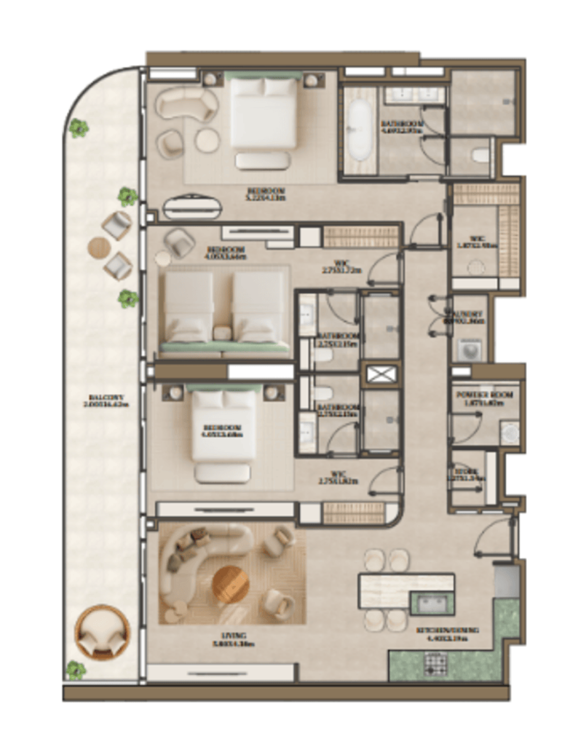 Nasim Al Bahr Residences 3 Bedroom Type 2 floor plan