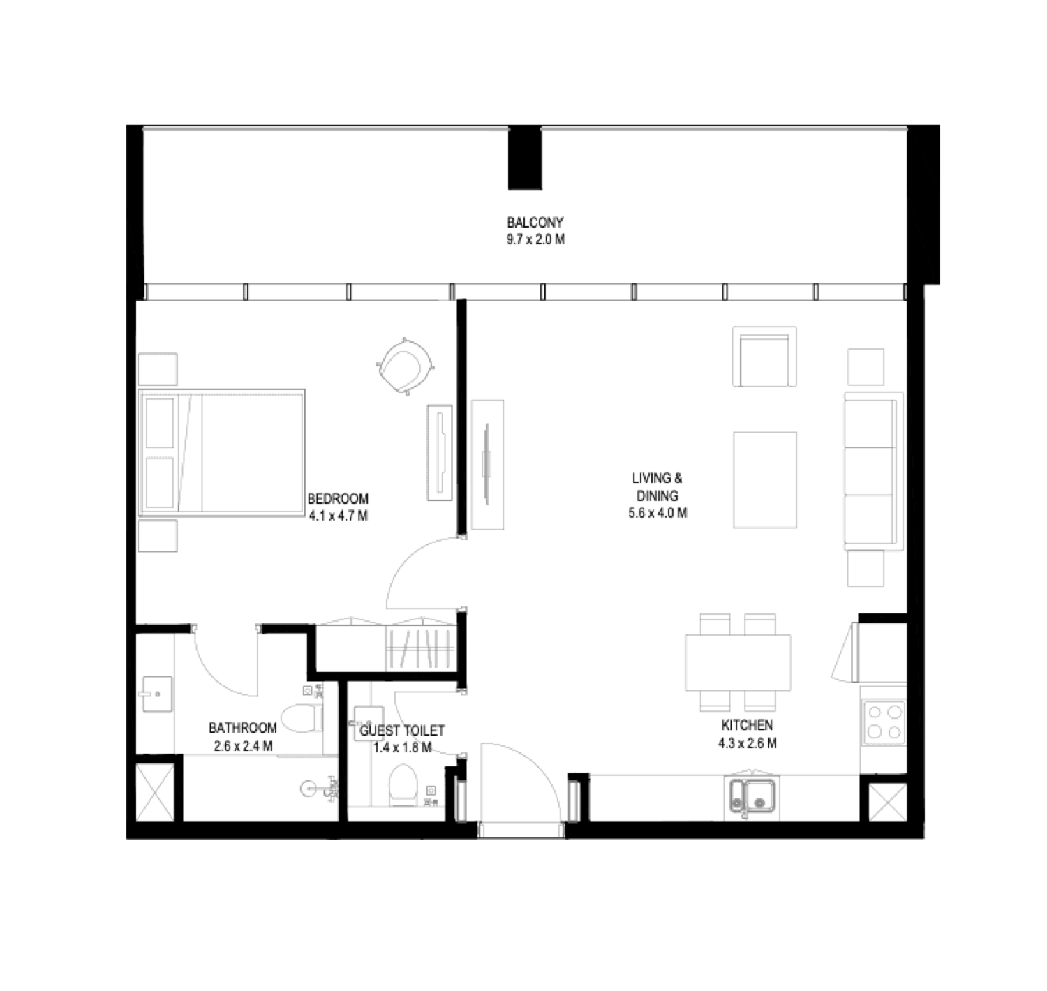 Nesba 1 Bedroom Type A1 floor plan