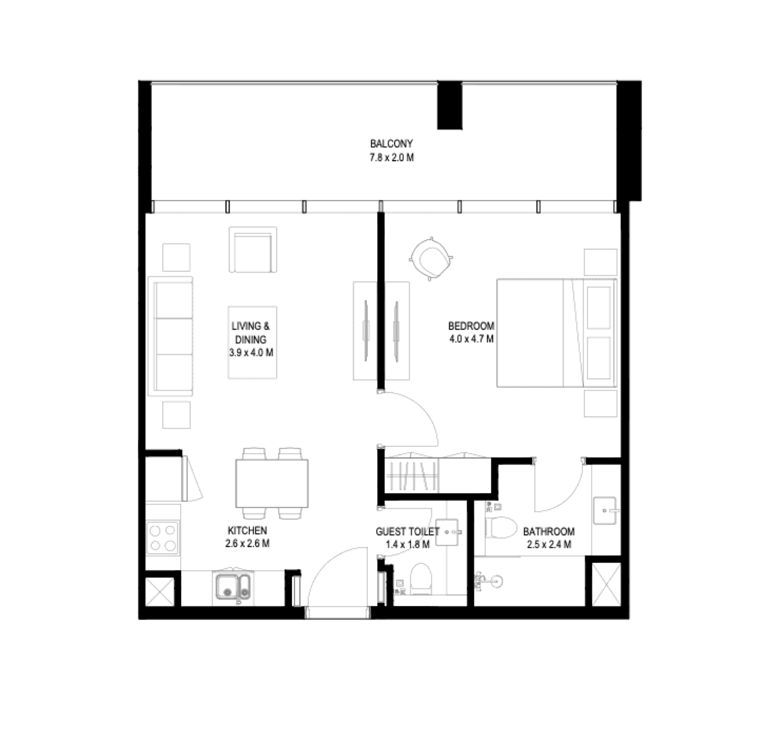 Nesba 1 Bedroom Type B1 floor plan