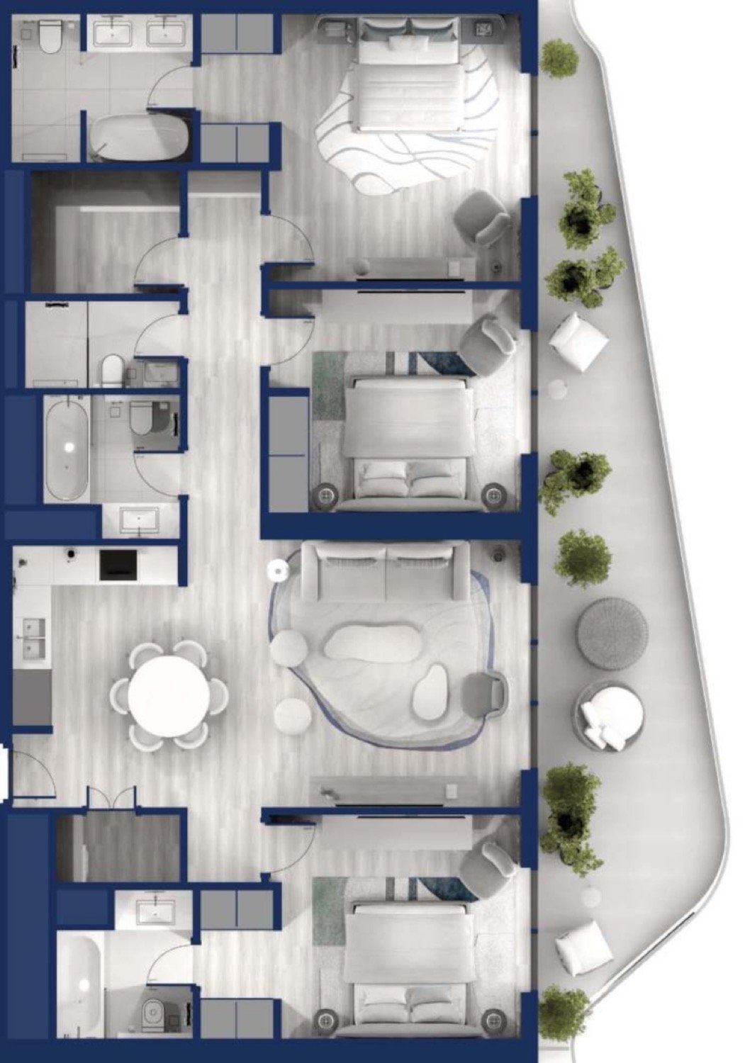 Nikki Beach Residences 3 Bedroom Type 1 floor plan