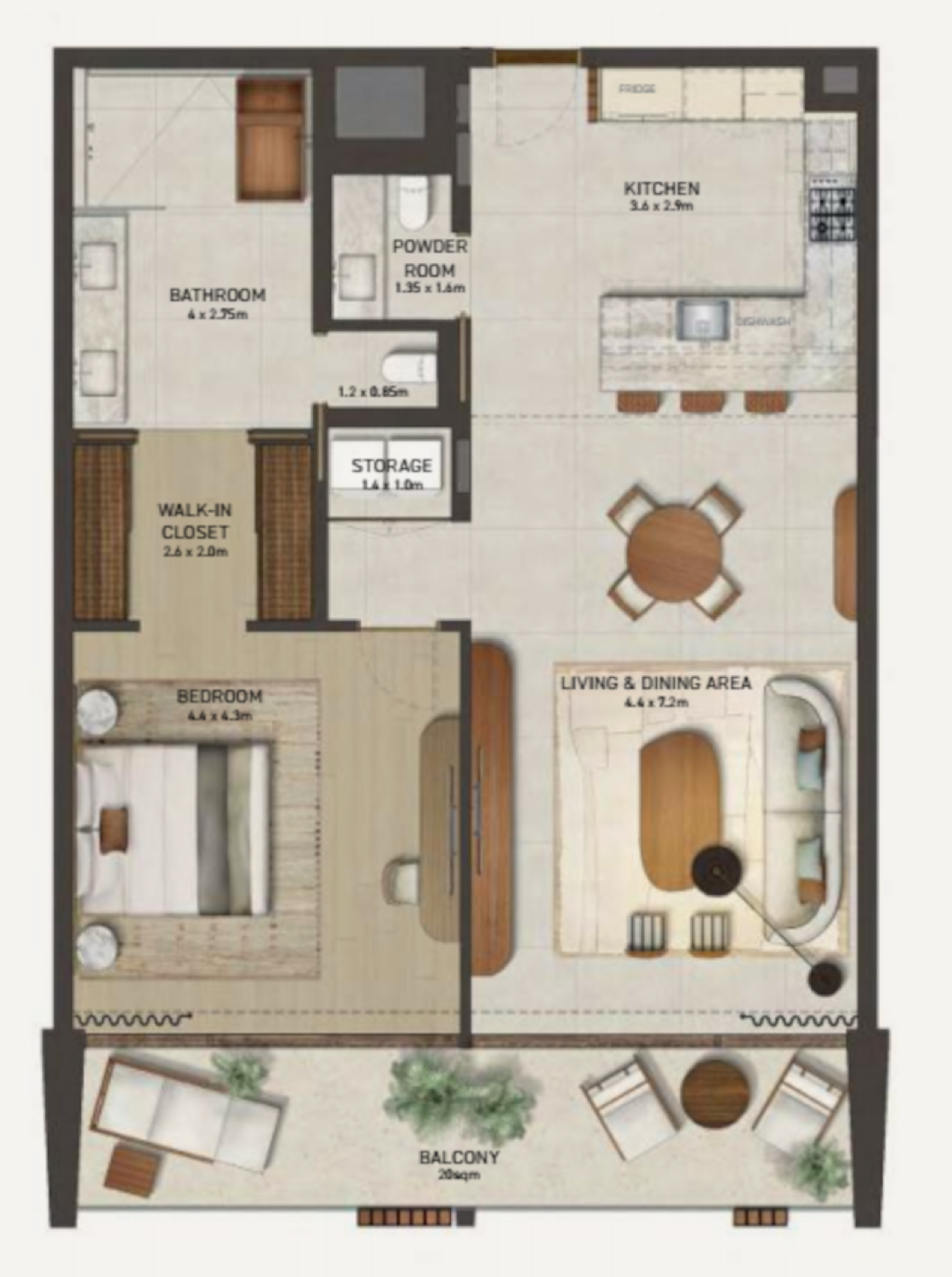 Nobu Residences 1 Bedroom Type 1 floor plan