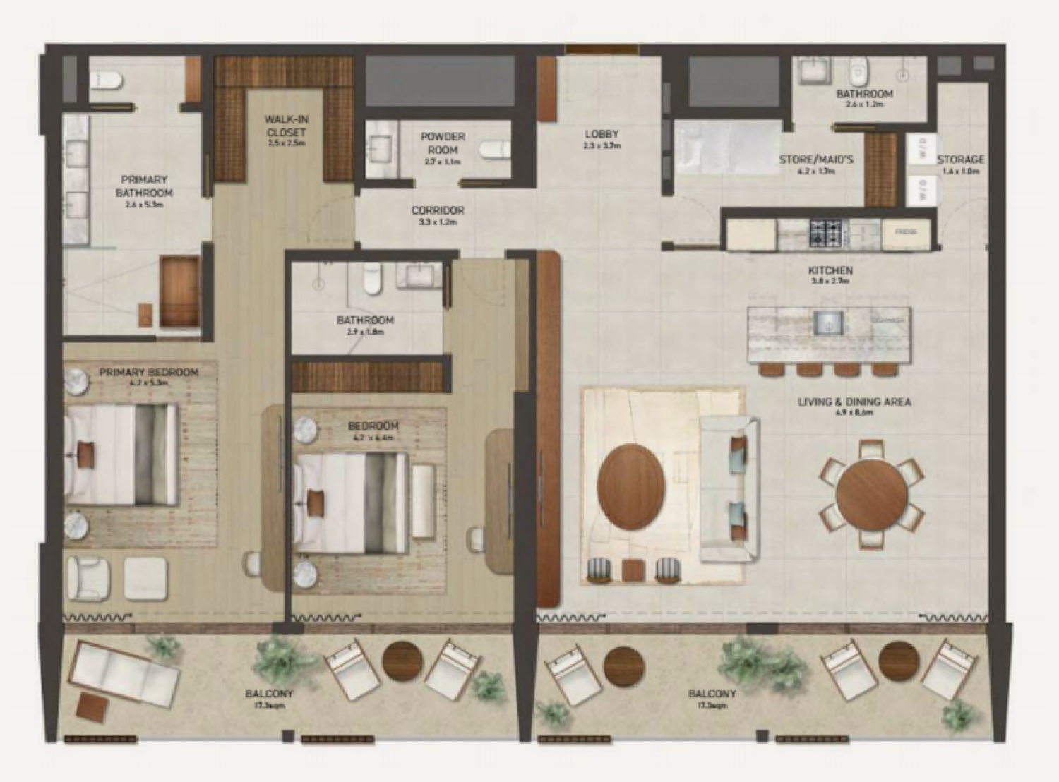 Nobu Residences 2 Bedroom Type 1 floor plan
