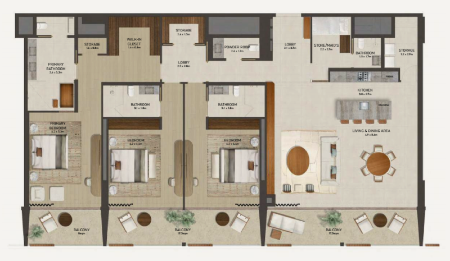 Nobu Residences 3 Bedroom Type 1 floor plan