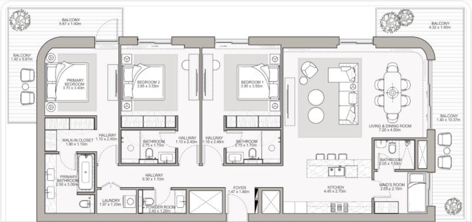 Nourelle 3 Bedroom Type B1-A1 floor plan