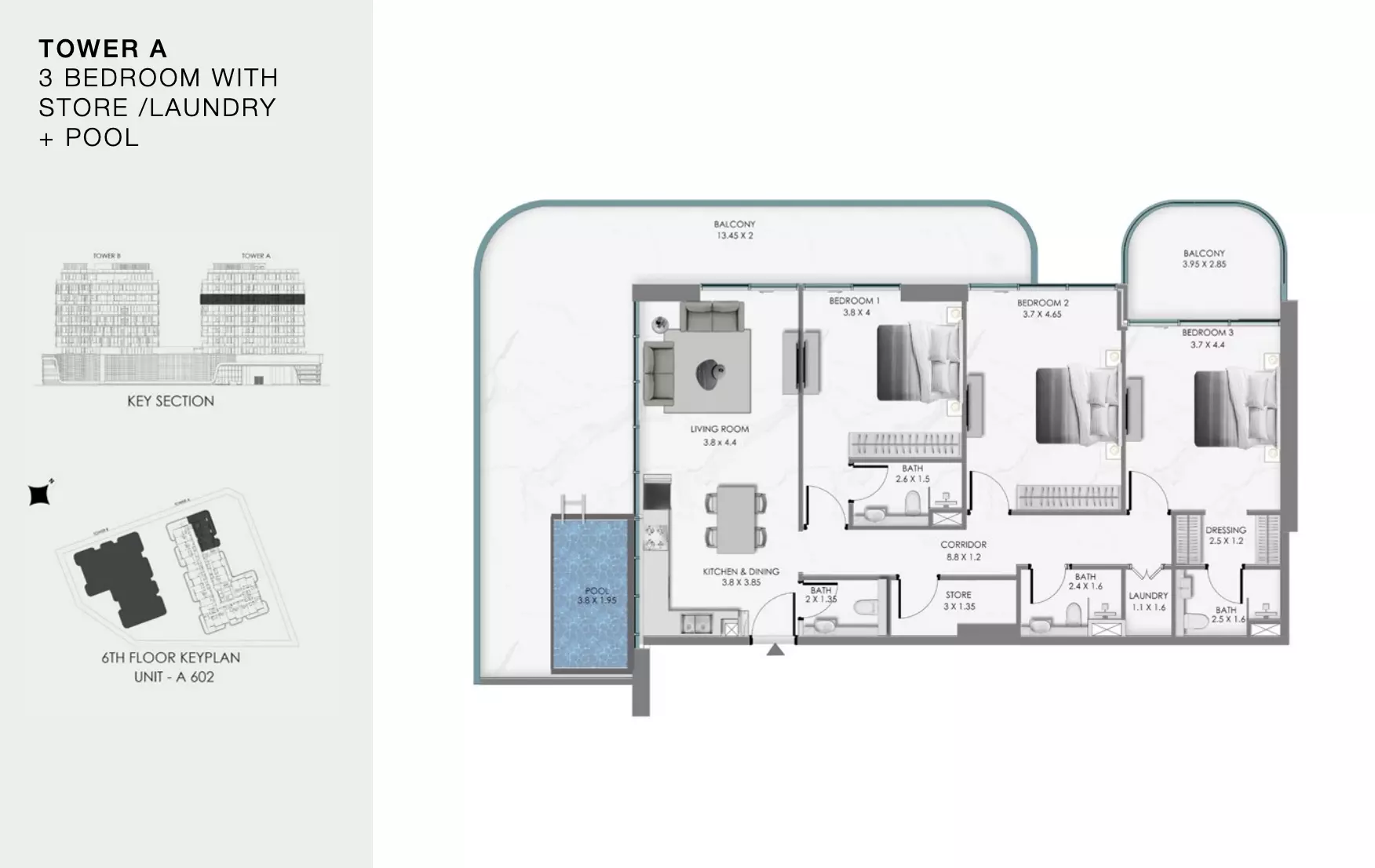 Ocean Bay 3 BR floor plan