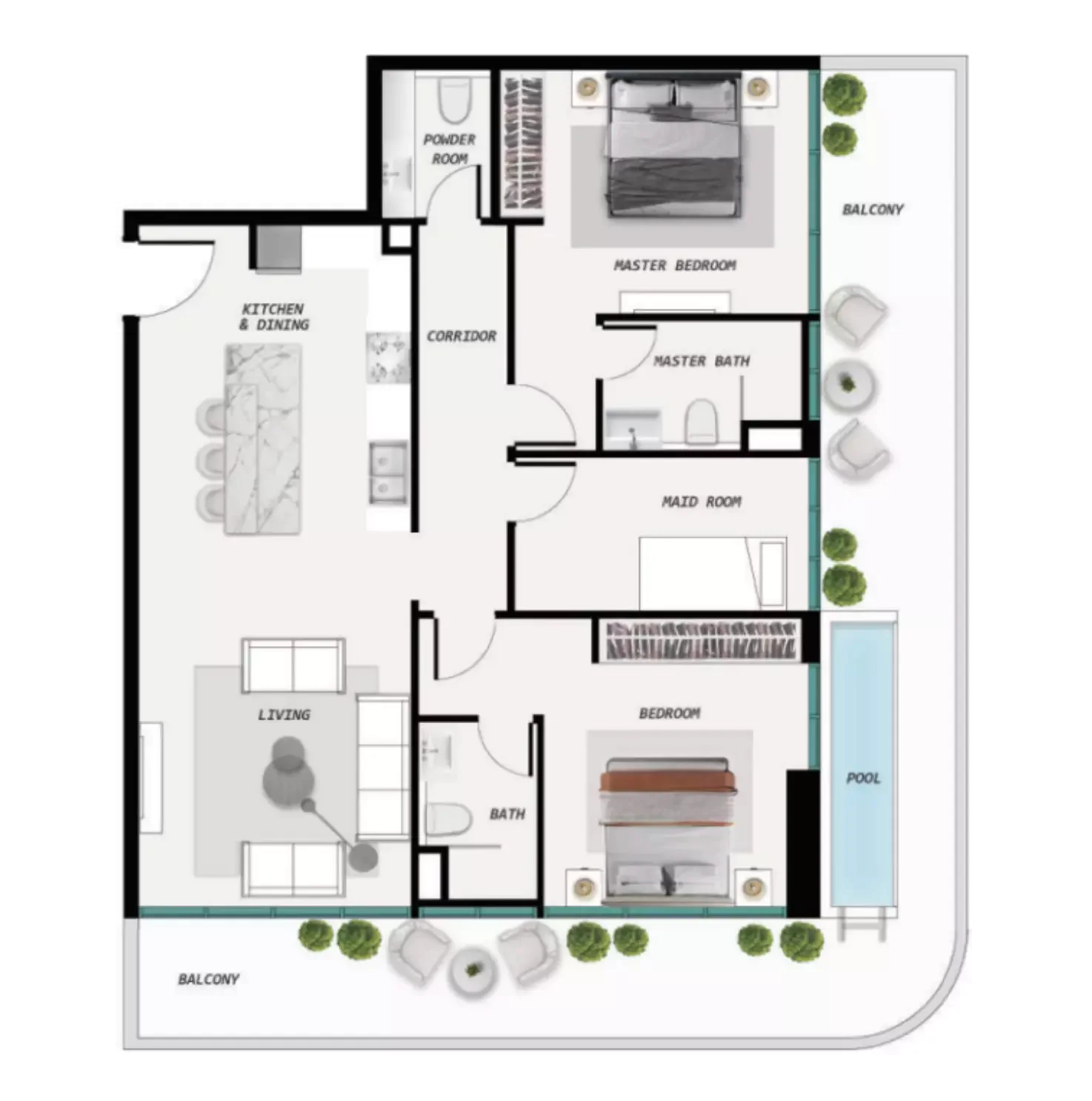 Ocean Pearl II 2 BR floor plan