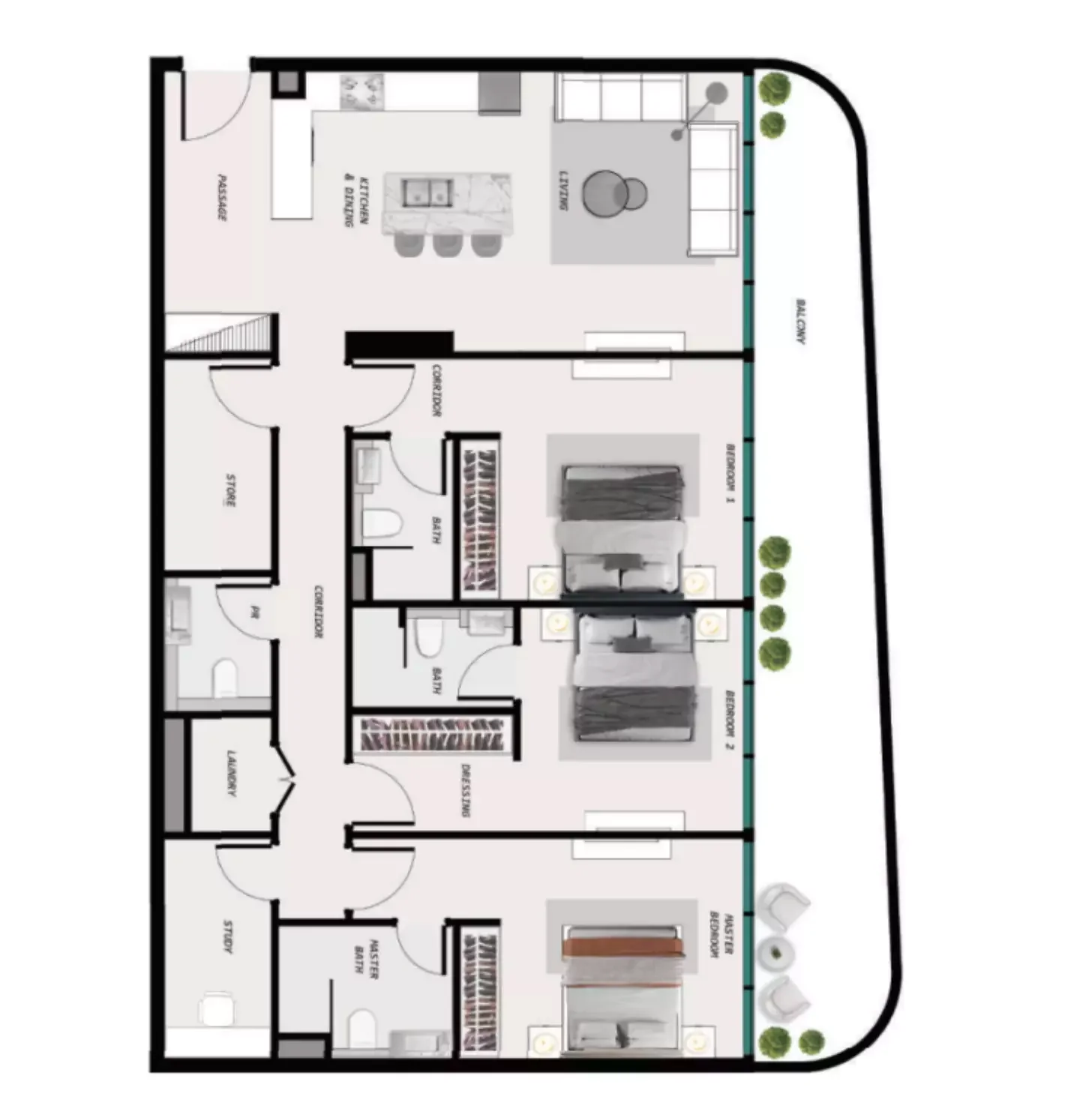 Ocean Pearl II 3 BR floor plan