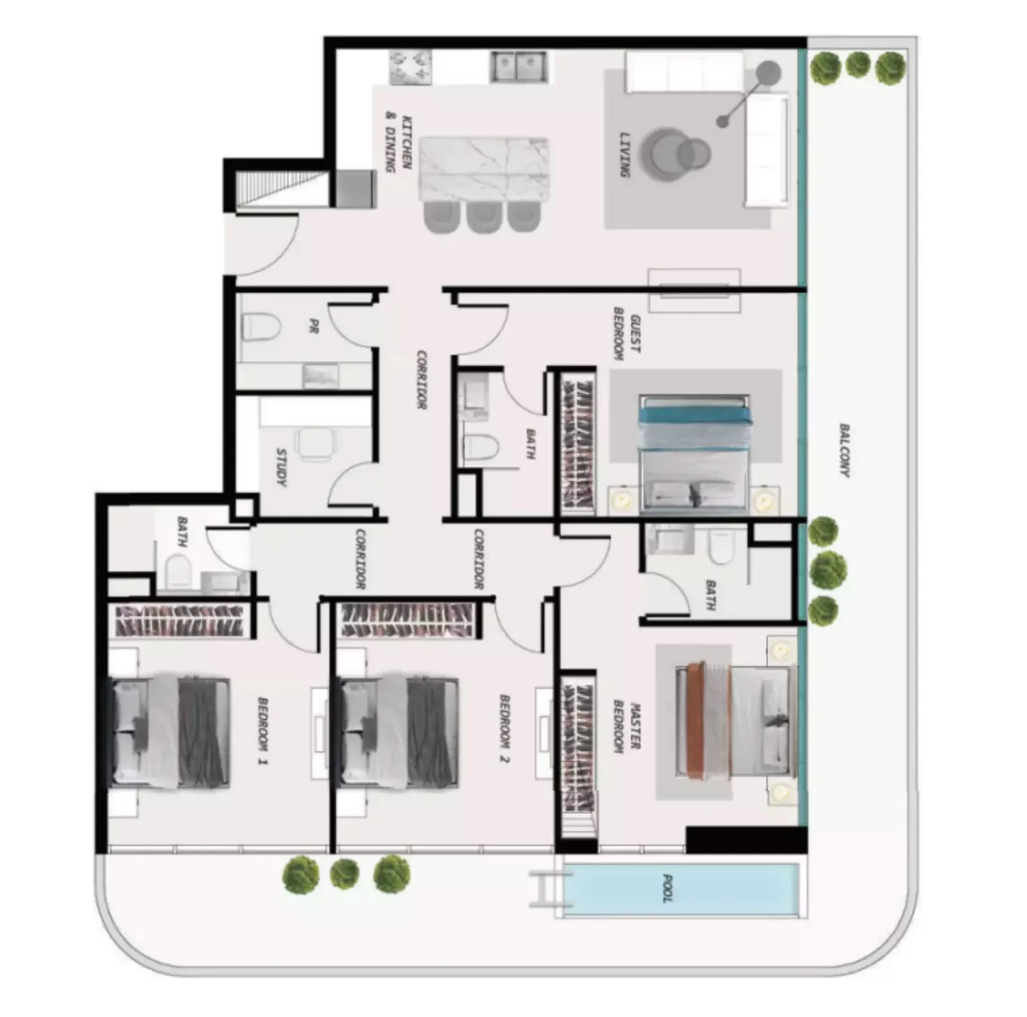 Ocean Pearl II 4 BR floor plan