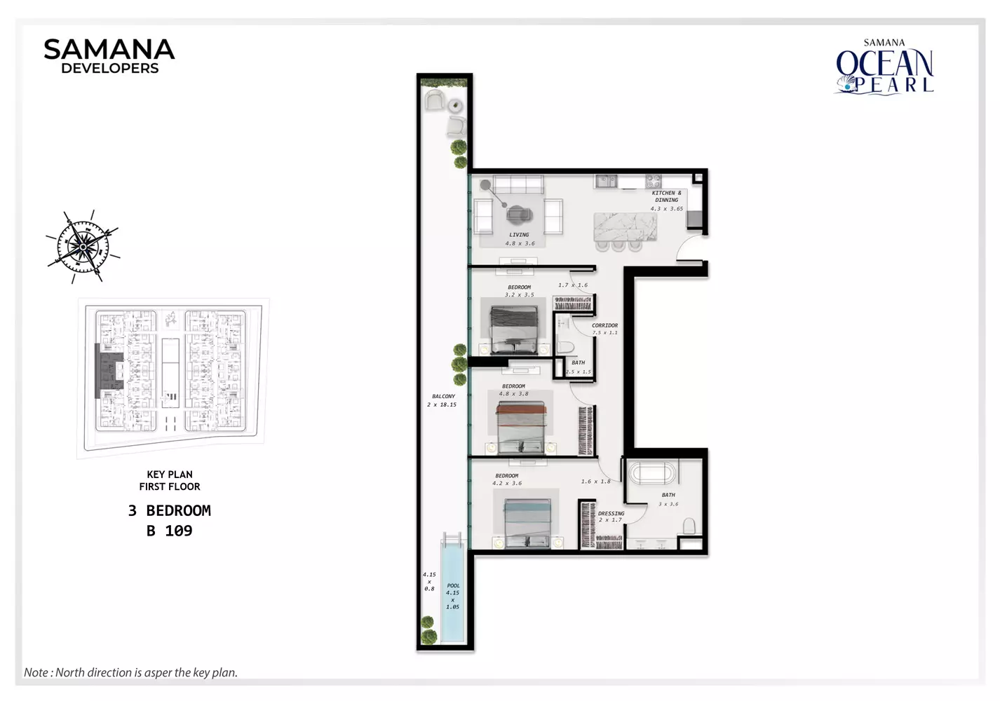Ocean Pearl 3 BR floor plan