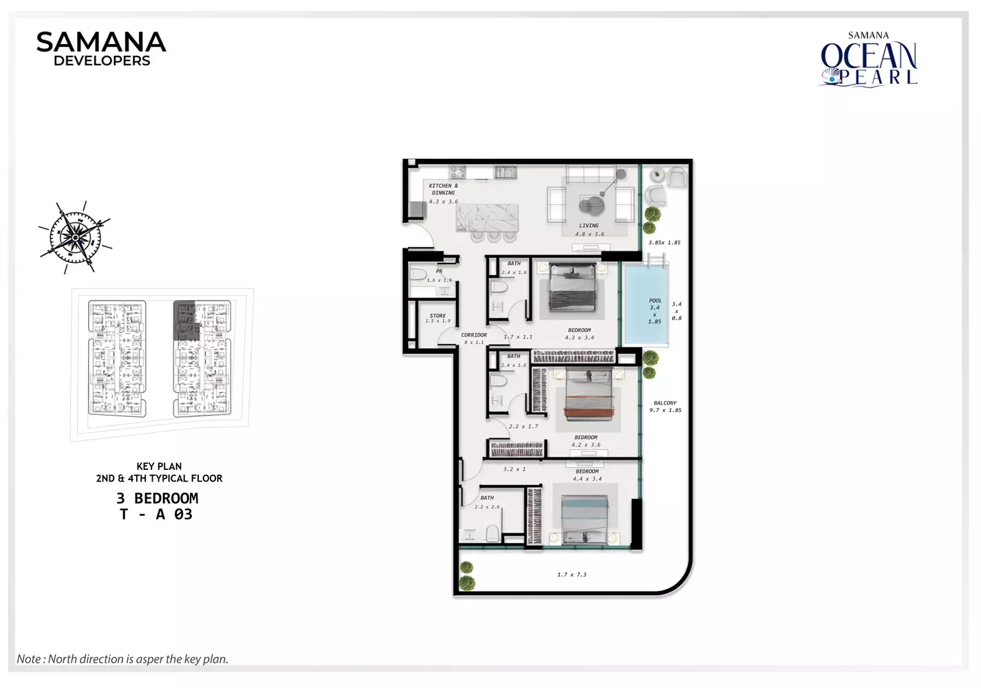 Ocean Pearl 3 BR floor plan