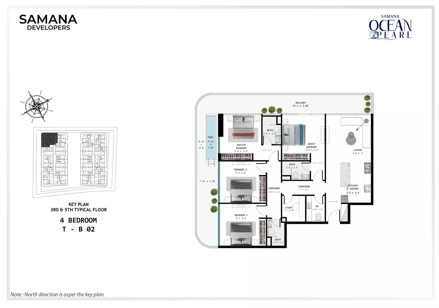 Ocean Pearl 4 BR floor plan