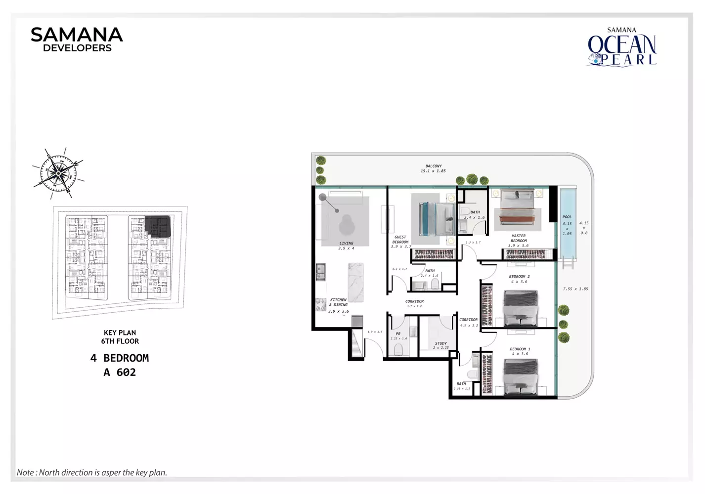Ocean Pearl 4 BR floor plan