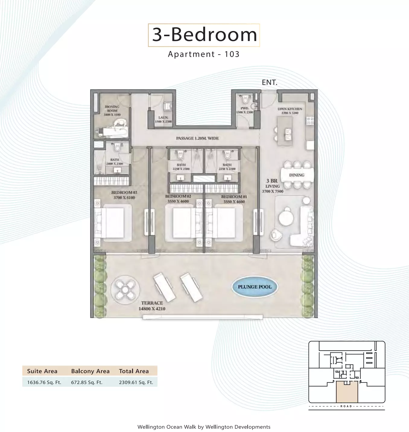 Ocean Walk 3 BR floor plan