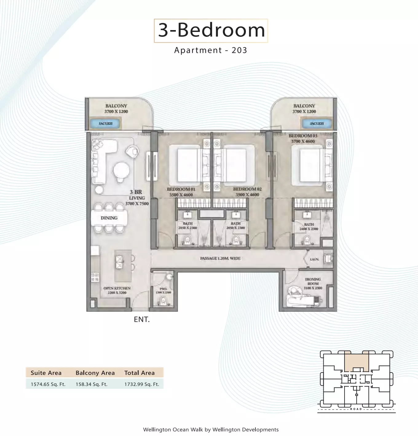 Ocean Walk 3 BR floor plan