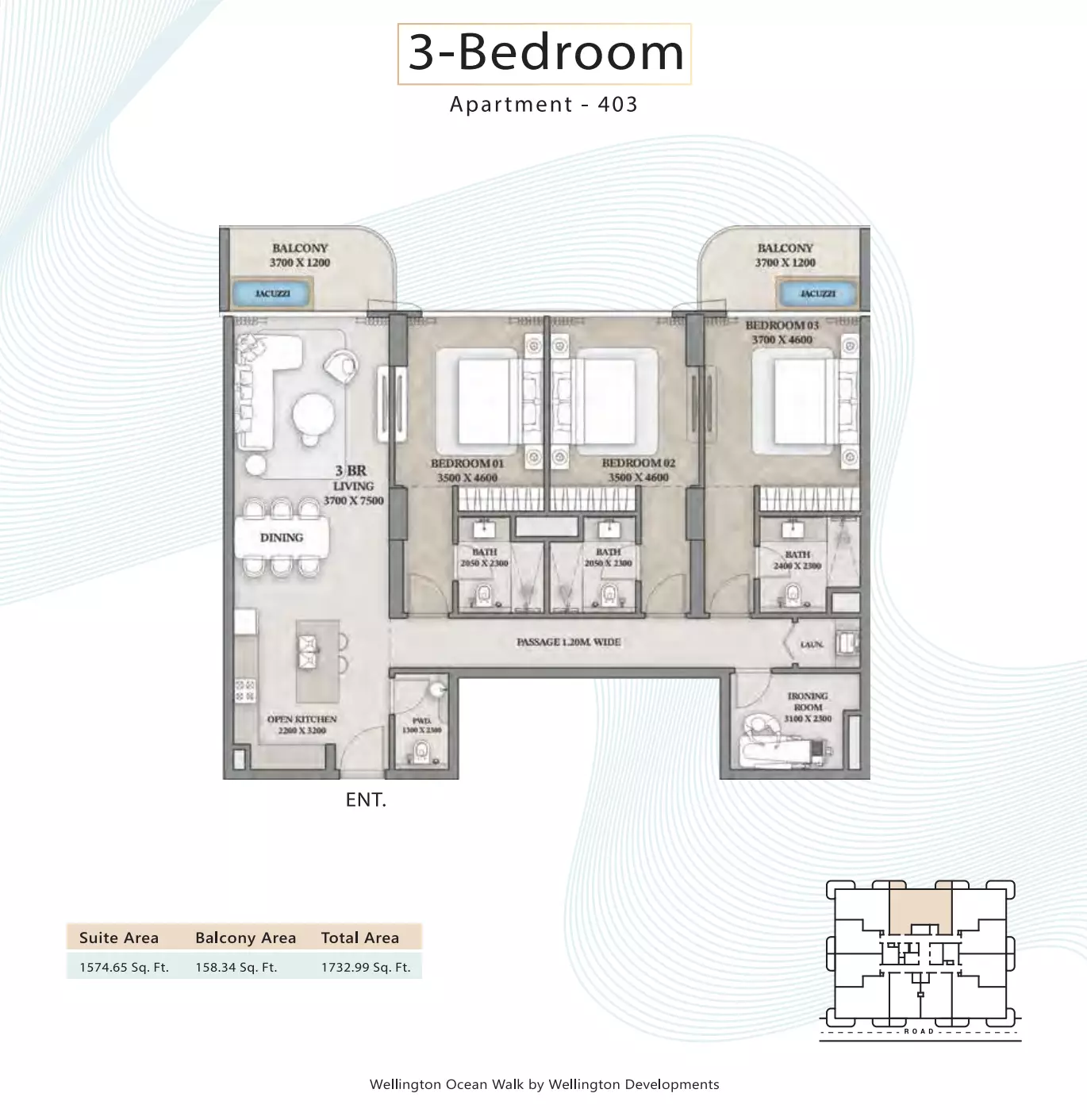 Ocean Walk 3 BR floor plan