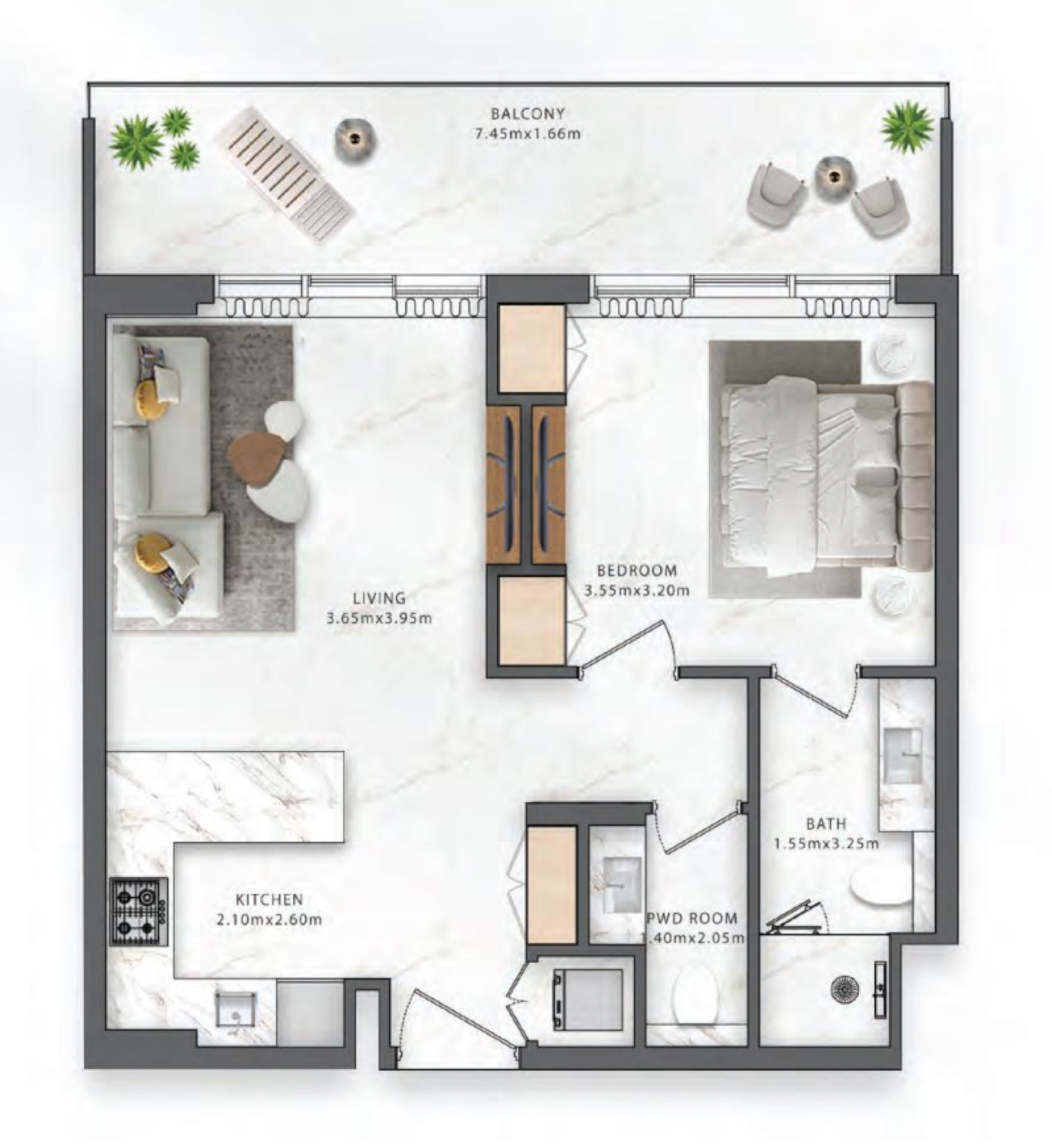 One Central 1 Bedroom Type 1 floor plan