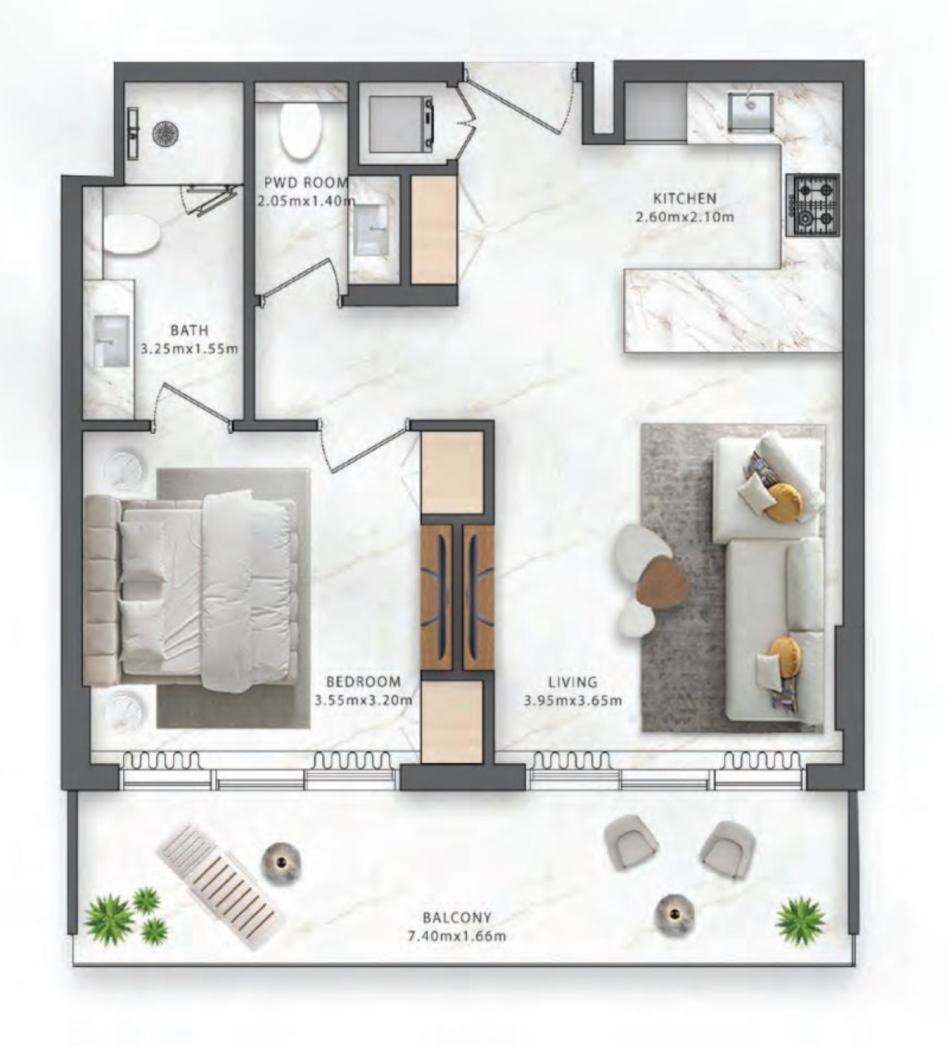 One Central 1 Bedroom Type 2 floor plan