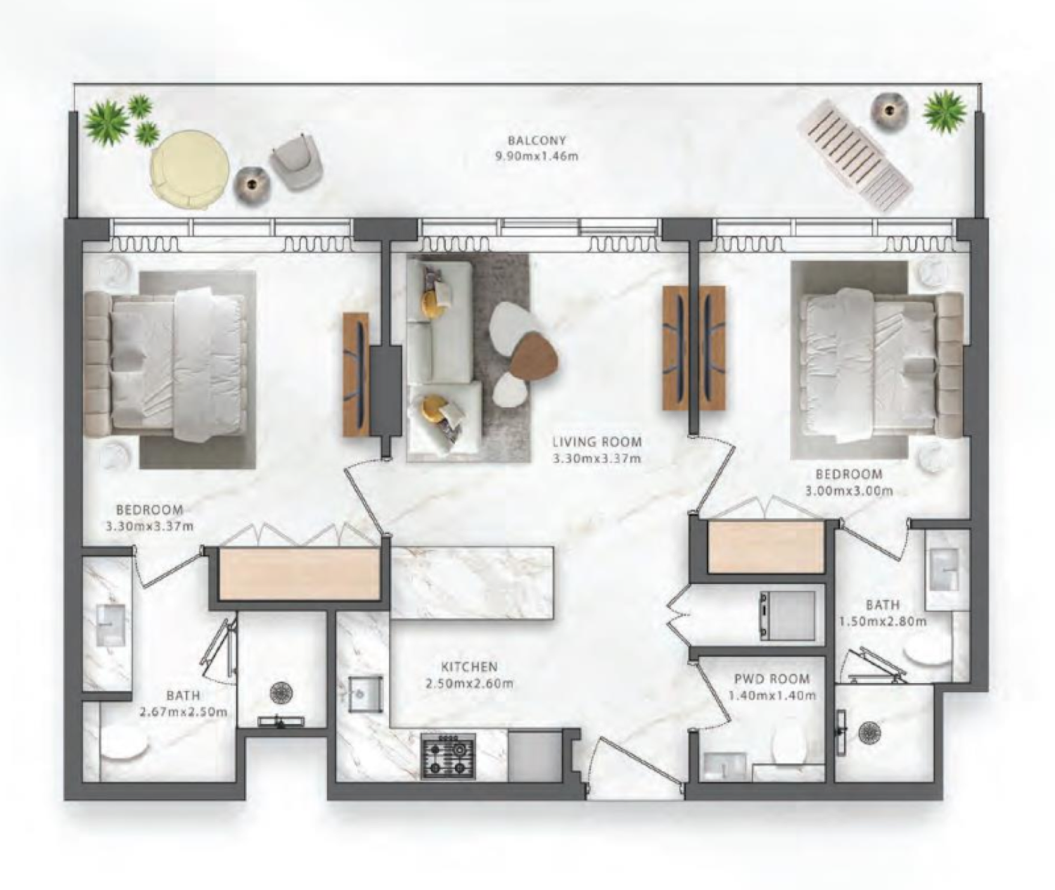 One Central 2 Bedroom Type 1 floor plan