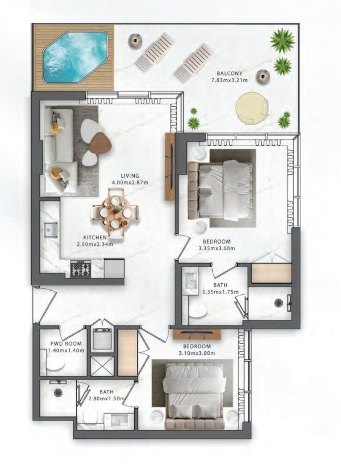 One Central 2 Bedroom Type 2 floor plan