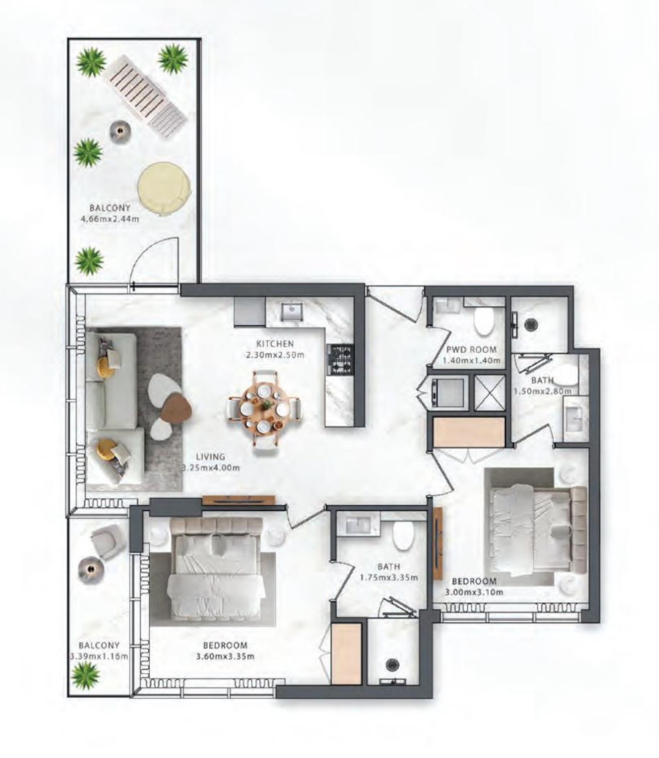 One Central 2 Bedroom Type 3 floor plan