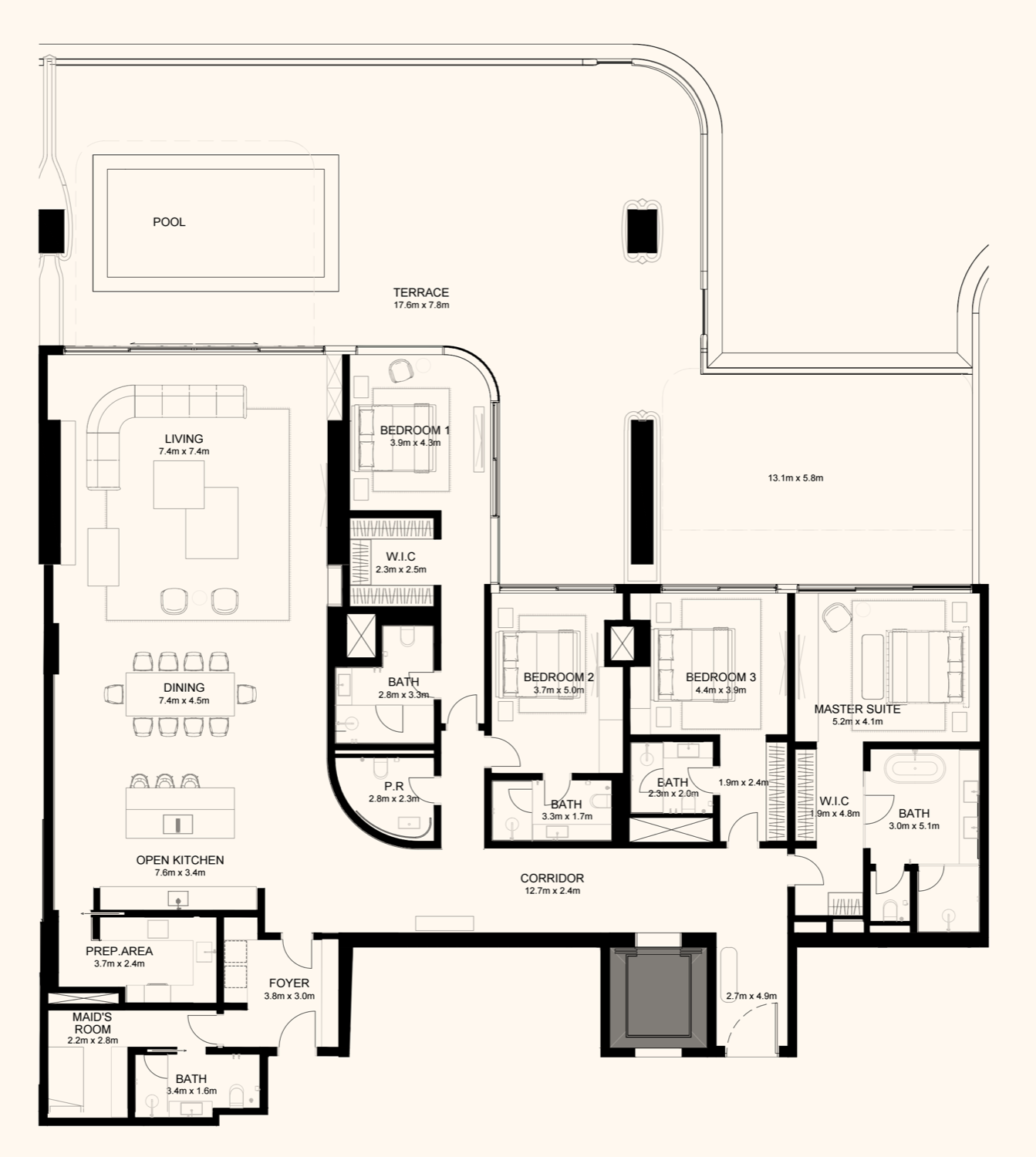 Orla 4 BR Simplex floor plan