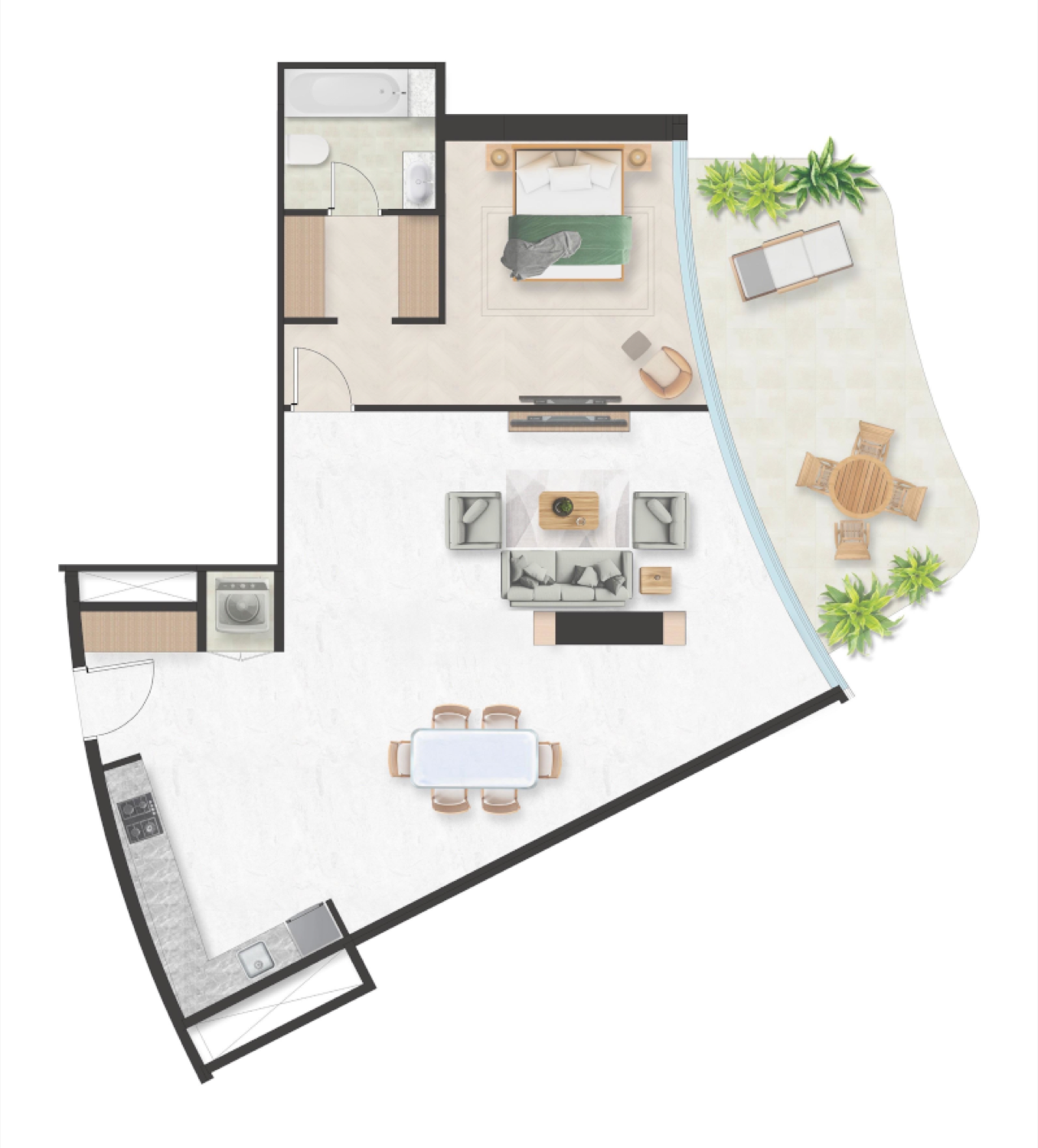 Oystra 1 Bedroom Type 1 floor plan