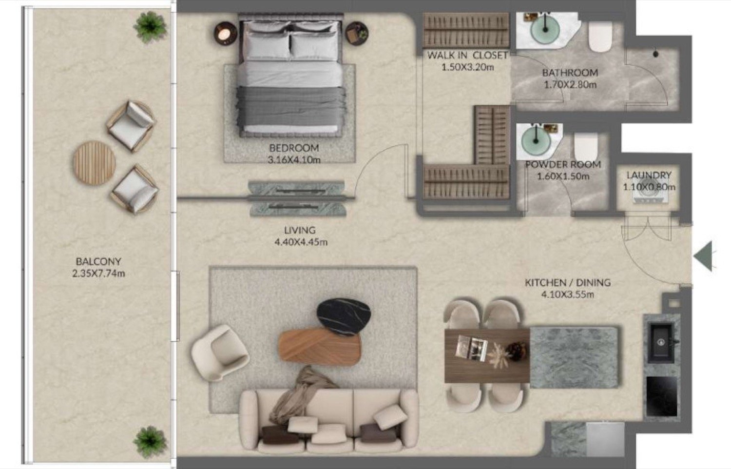 Palazzo Tissoli 1 Bedroom Type 1 floor plan