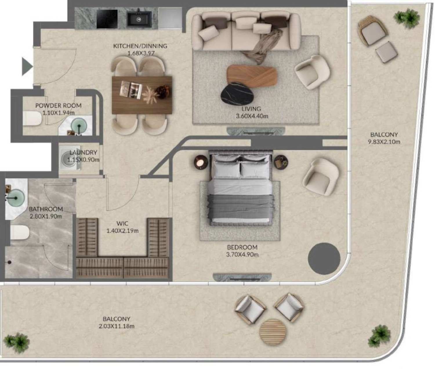 Palazzo Tissoli 1 Bedroom Type 2 floor plan