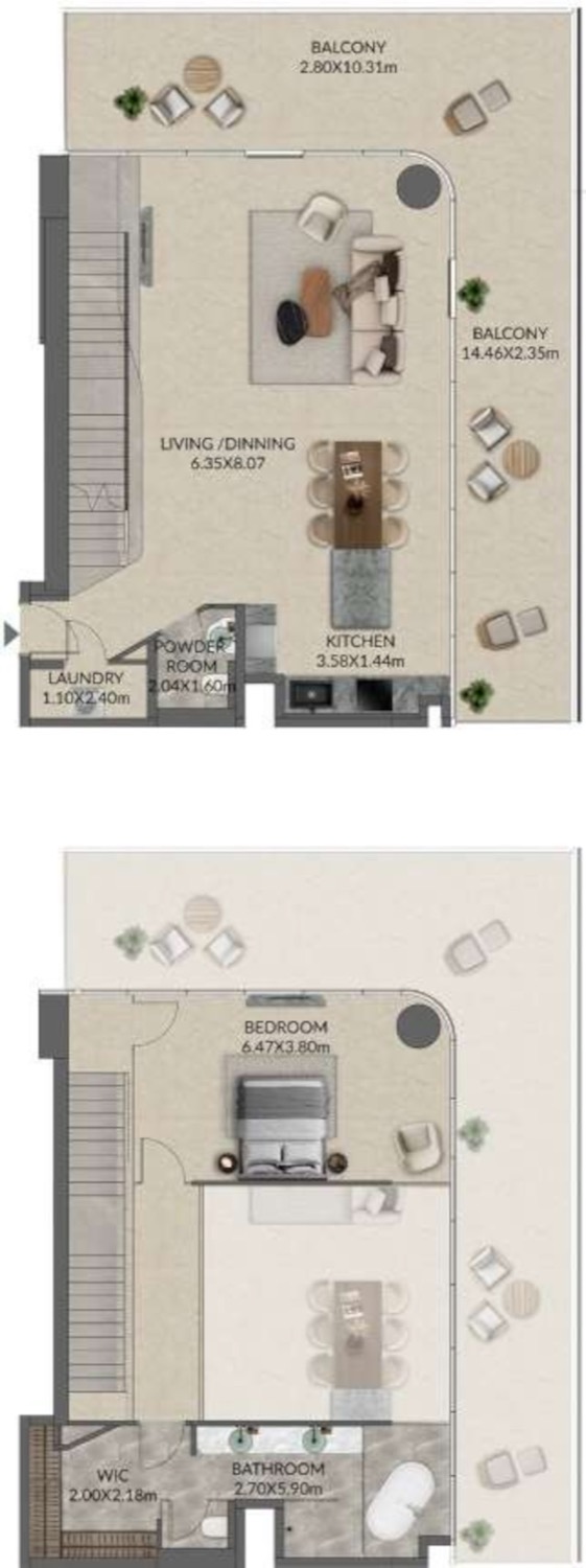 Palazzo Tissoli 1 Bedroom Duplex Type 1 floor plan