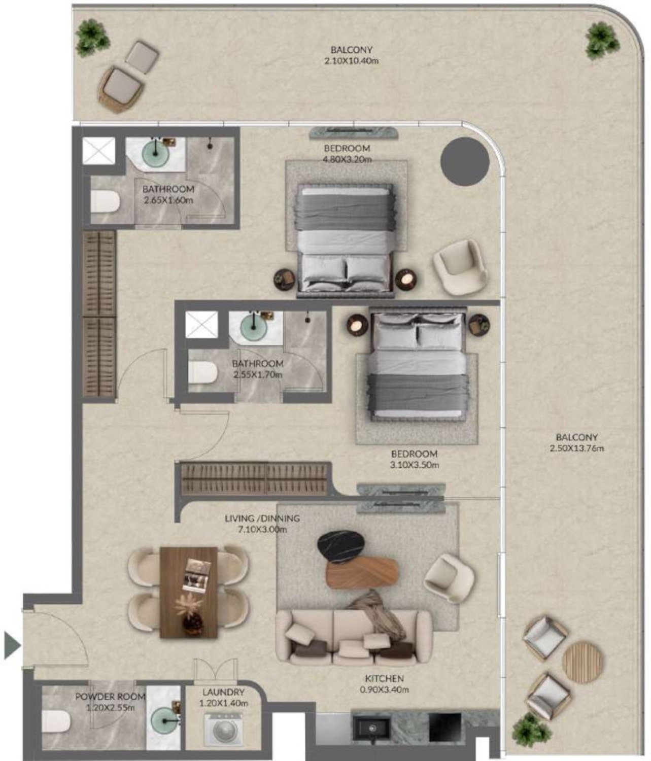 Palazzo Tissoli 2 Bedroom Type 1 floor plan