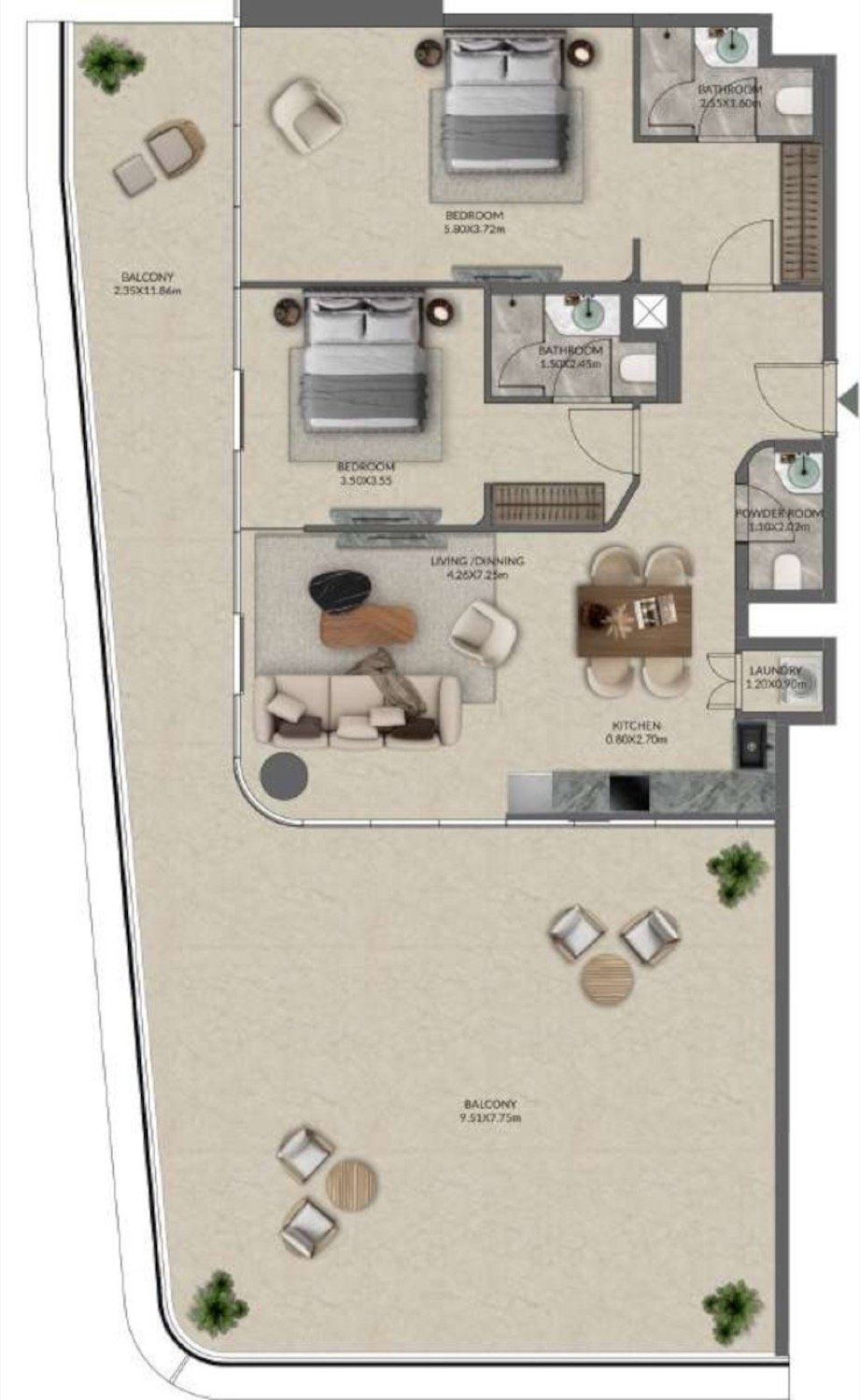 Palazzo Tissoli 2 Bedroom Type 2 floor plan