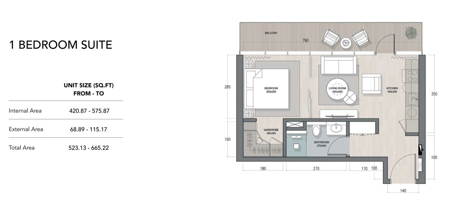 Quattro Del Mar 1 BR floor plan
