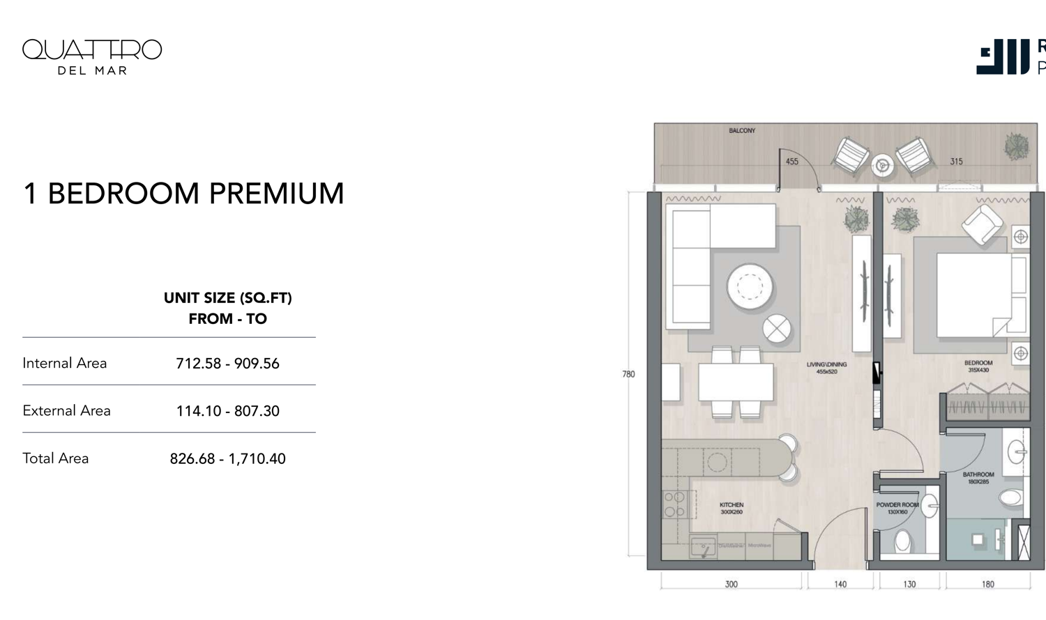 Quattro Del Mar 1 BR floor plan