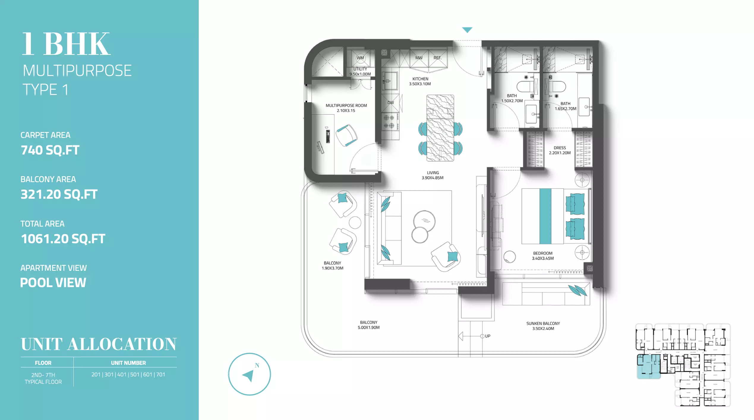 Reef 997 1 BR floor plan