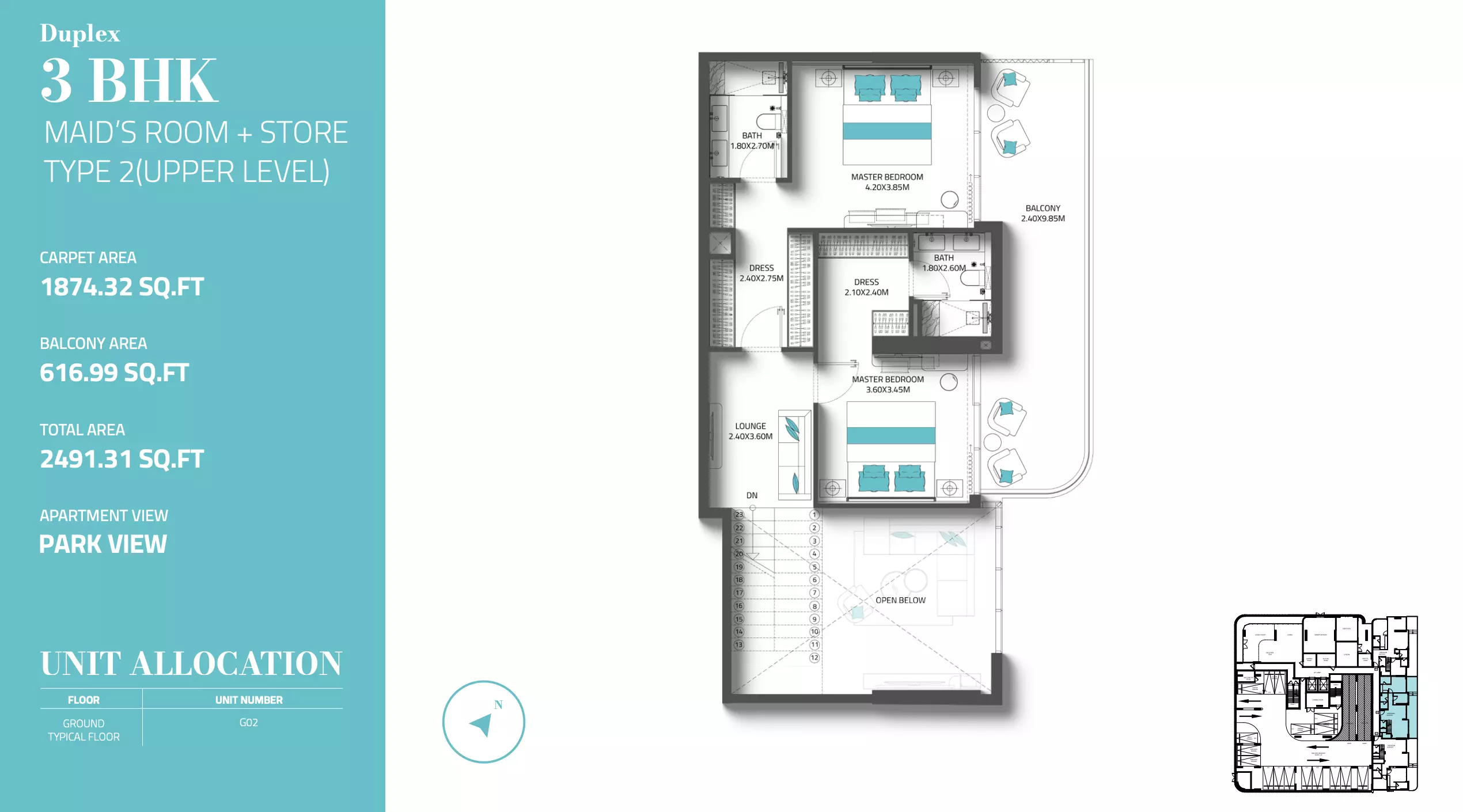 Reef 997 3 BR Duplex floor plan