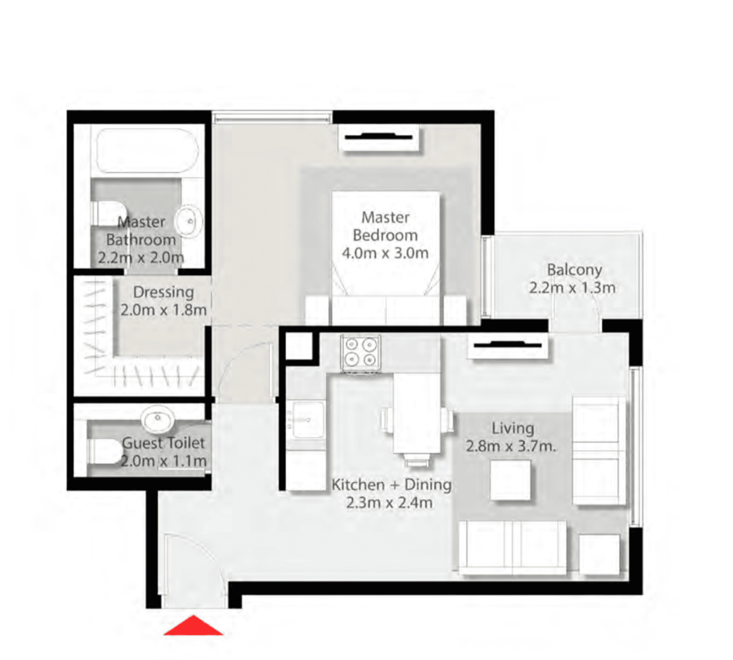 Rehan 1 Bedroom Type C floor plan