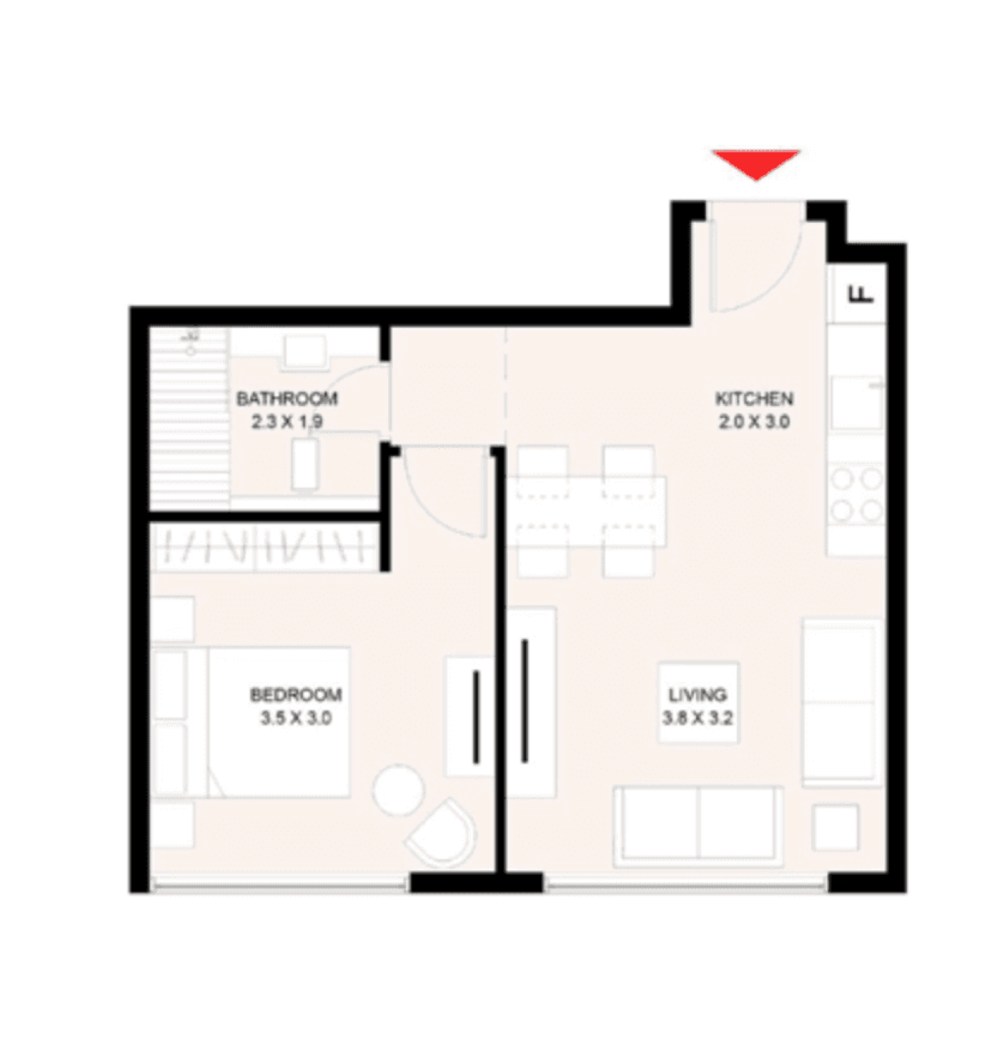 Rehan 1 Bedroom Type E floor plan