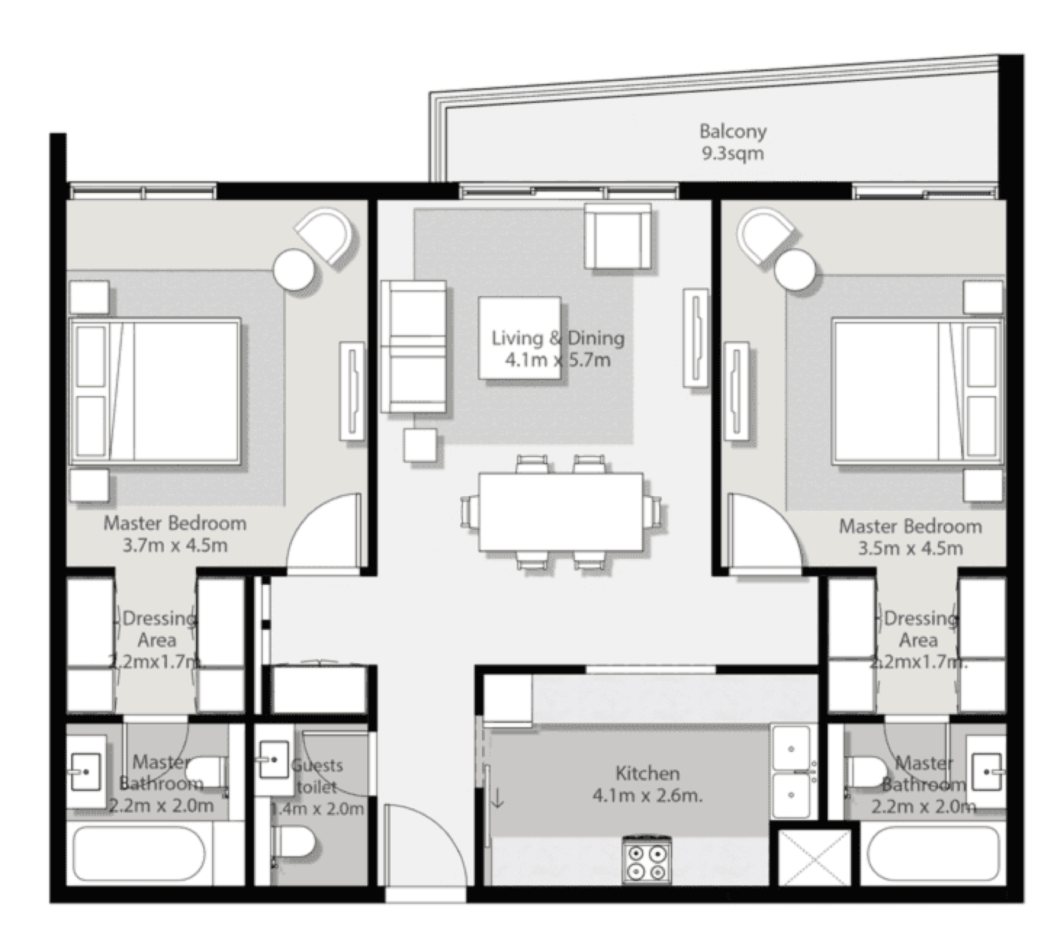 Rehan 2 Bedroom Type F floor plan