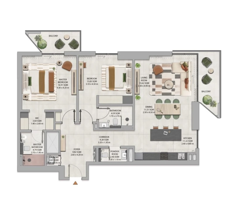 Rise by Athlon 2 Bedroom Type 1 floor plan