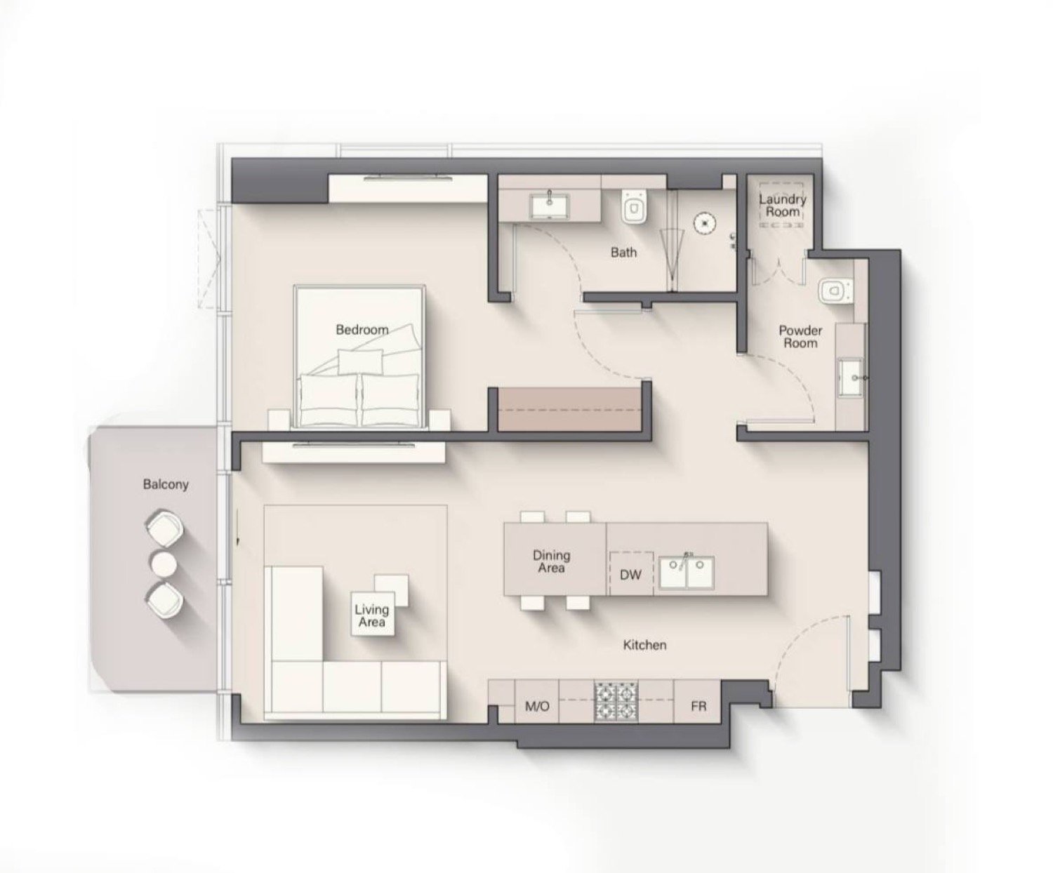 Riverton House 1 Bedroom Type B floor plan