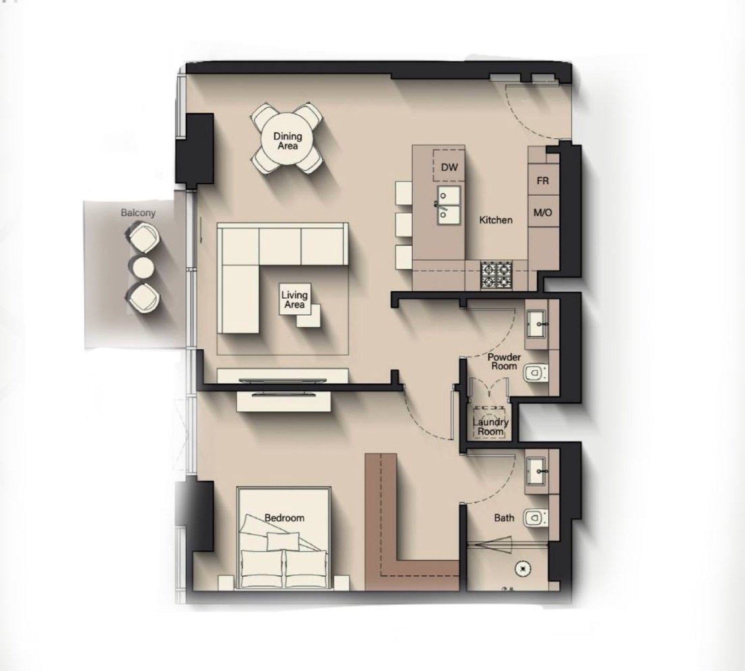 Riverton House 1 Bedroom Type C floor plan